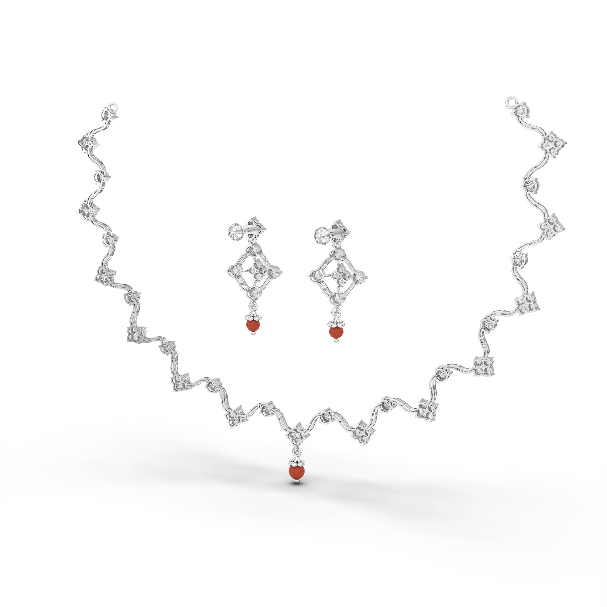 Lab-Grown Diamond Necklace and Earring Set in 18K White Gold – 4.8 Ct, 90 Diamonds thumbnail