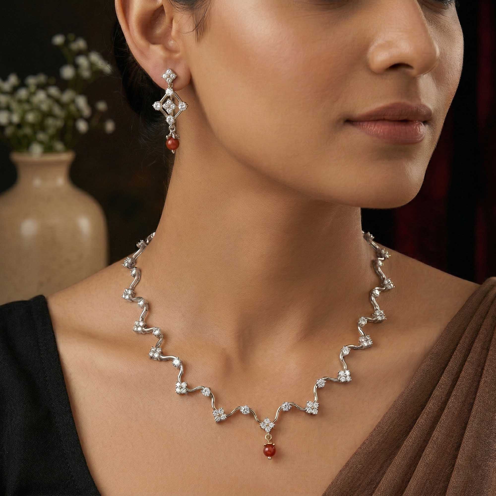 Lab-Grown Diamond Necklace and Earring Set in 18K White Gold – 4.8 Ct, 90 Diamonds thumbnail