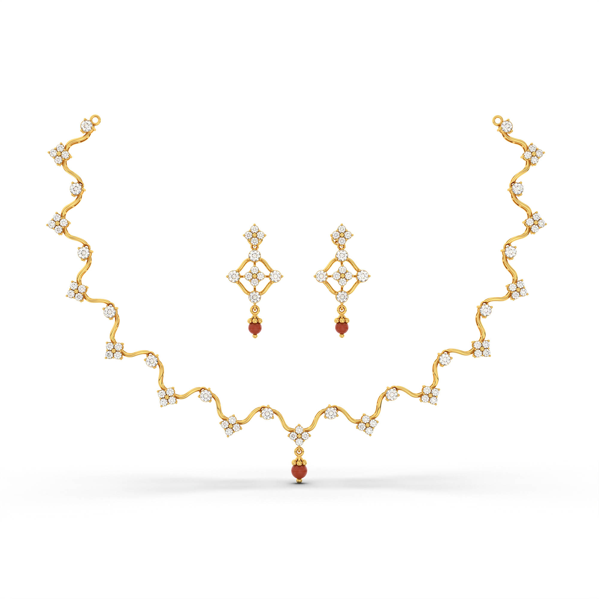 Lab-Grown Diamond Necklace and Earring Set in 22K Yellow Gold – 4.8 Ct, 90 Diamonds thumbnail