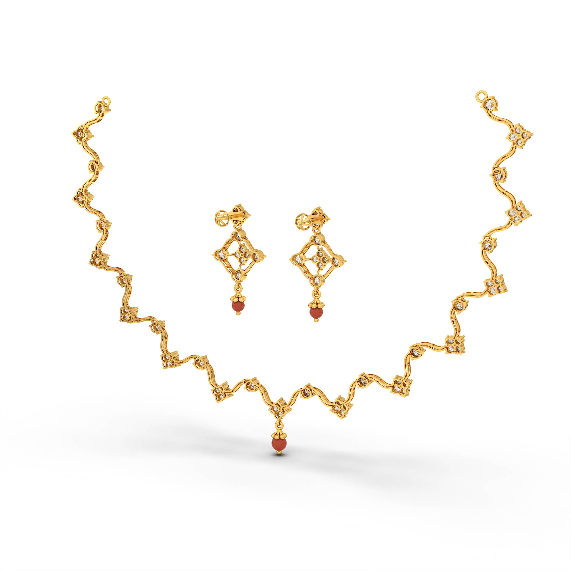 Lab-Grown Diamond Necklace and Earring Set in 22K Yellow Gold – 4.8 Ct, 90 Diamonds thumbnail