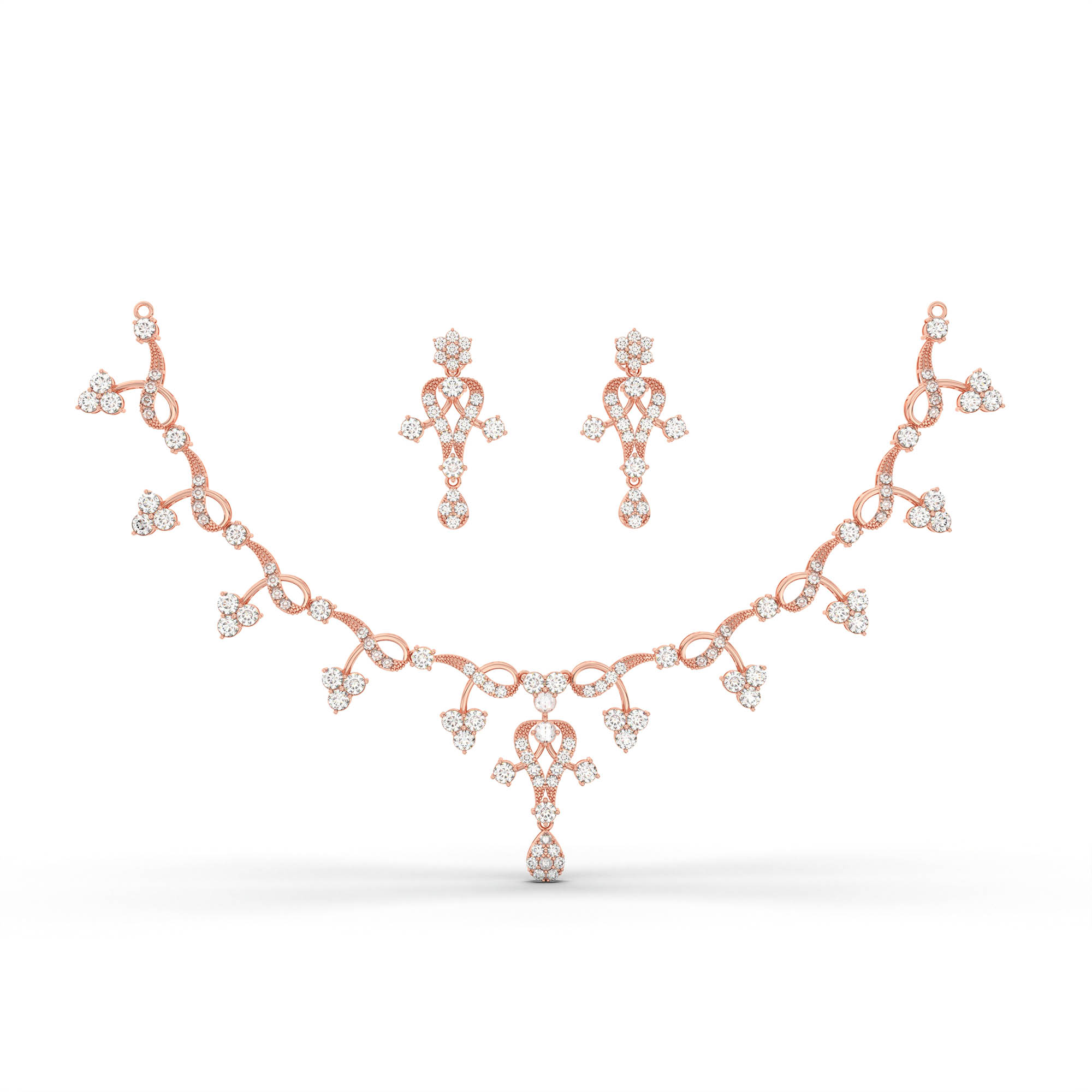 Lab grown Diamond Necklace with earring set in 18K Rose Gold thumbnail