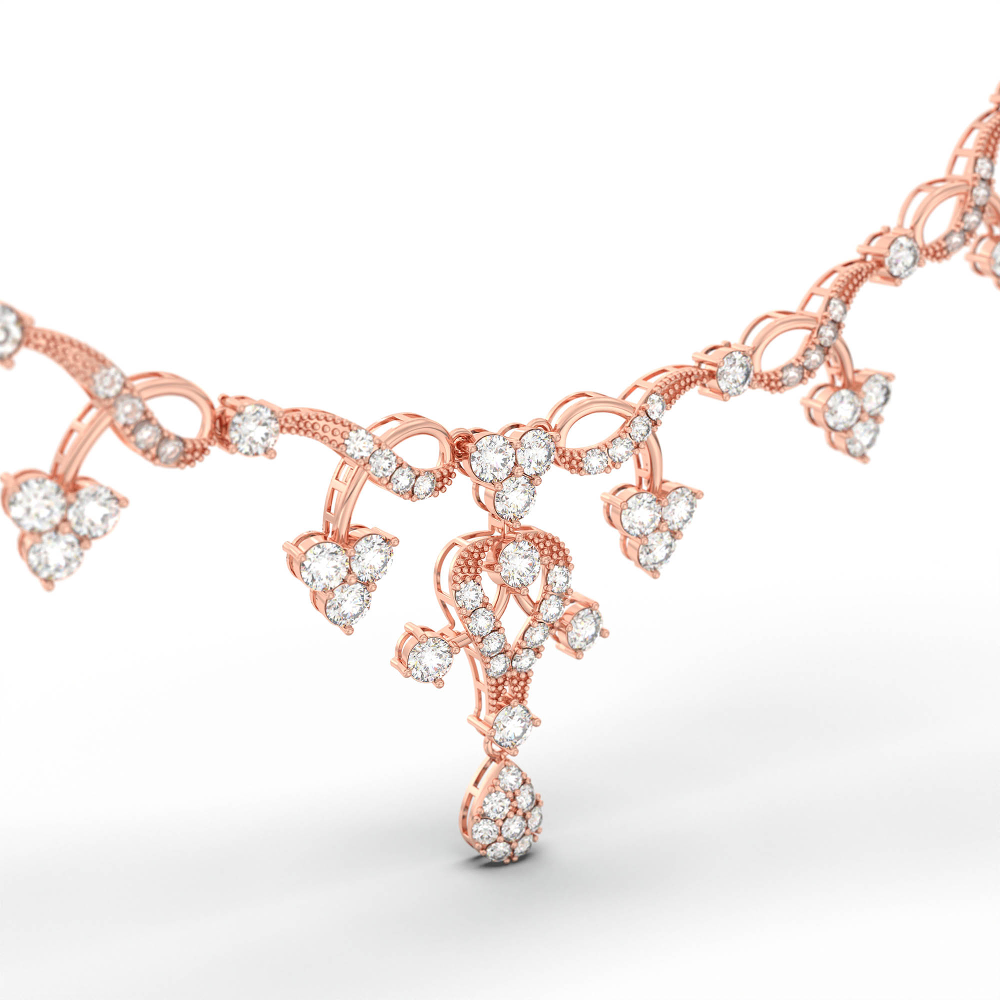 Lab grown Diamond Necklace with earring set in 18K Rose Gold thumbnail