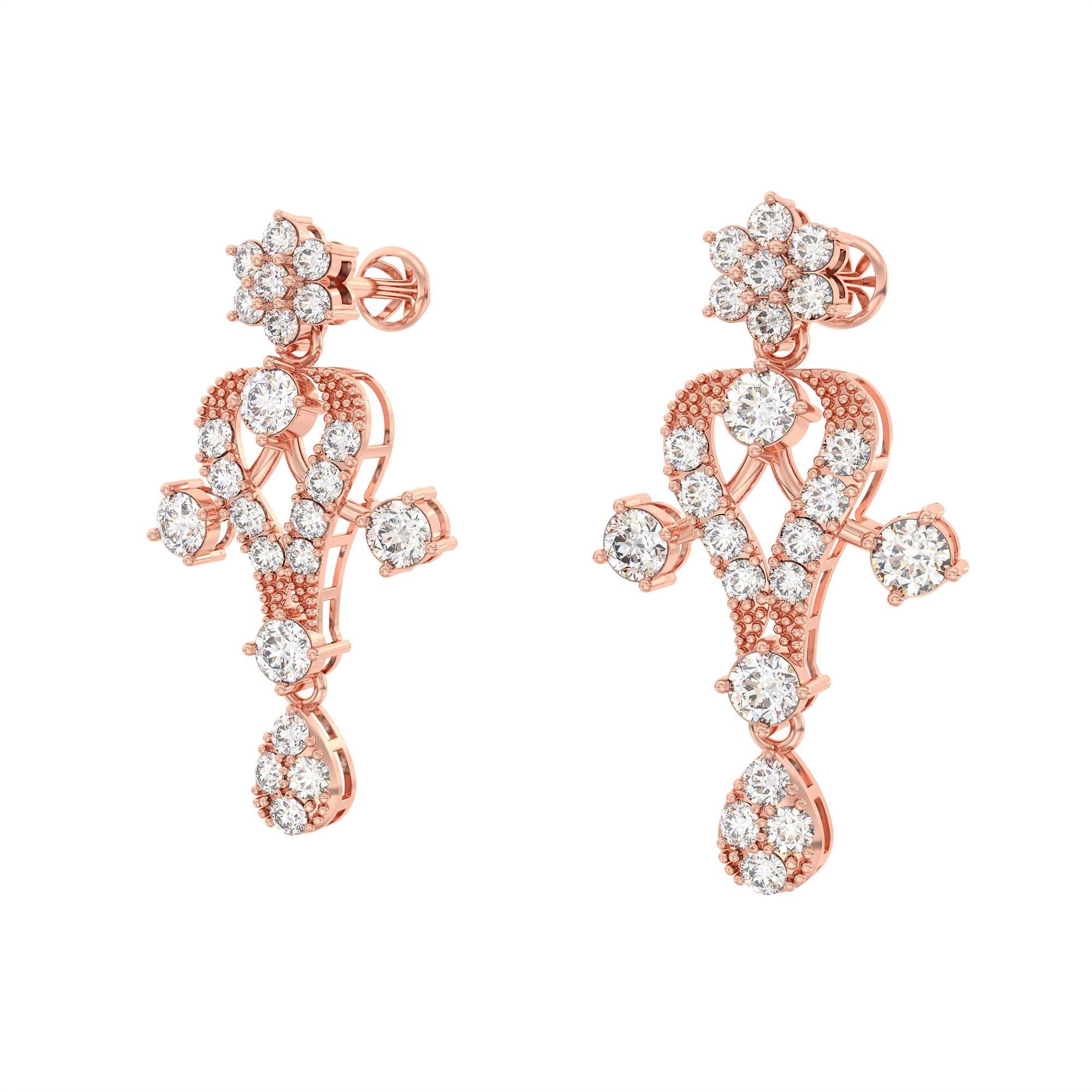 Lab grown Diamond Necklace with earring set in 18K Rose Gold thumbnail
