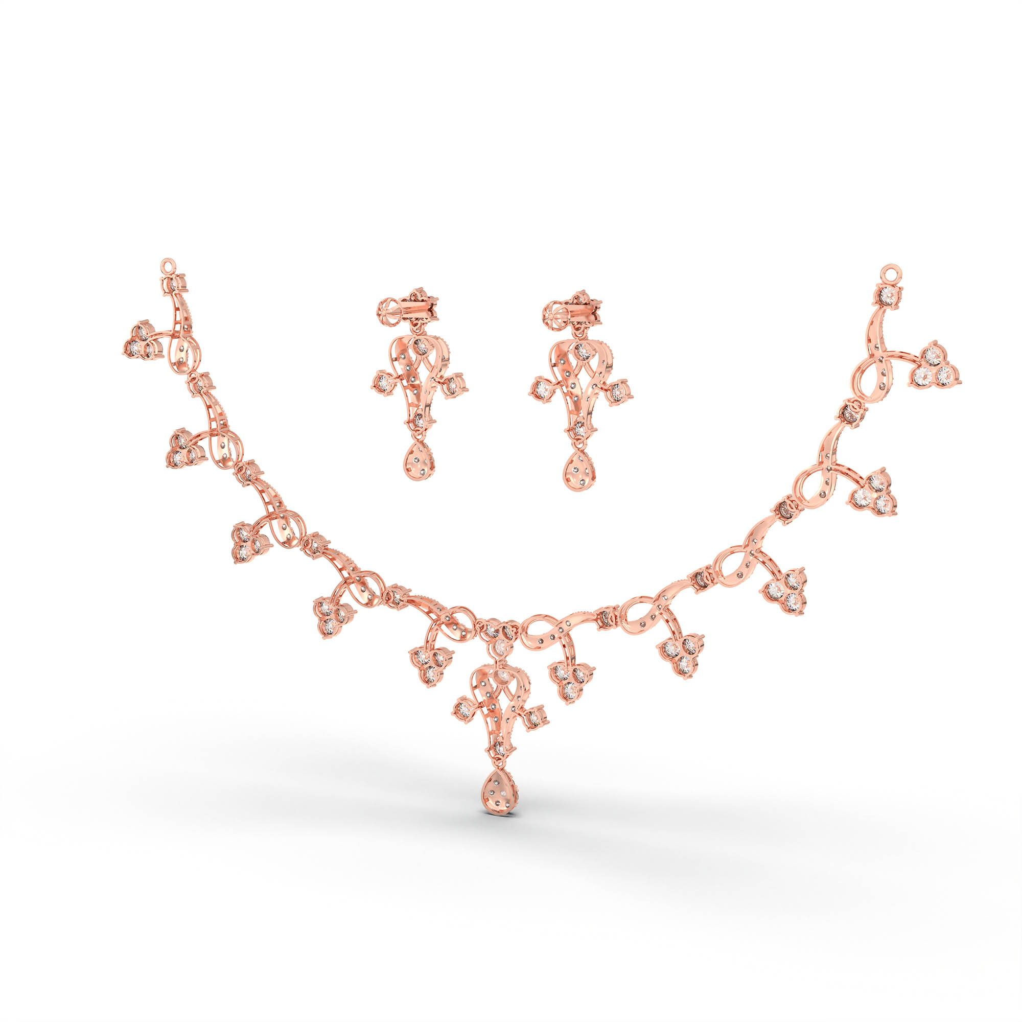 Lab grown Diamond Necklace with earring set in 18K Rose Gold thumbnail