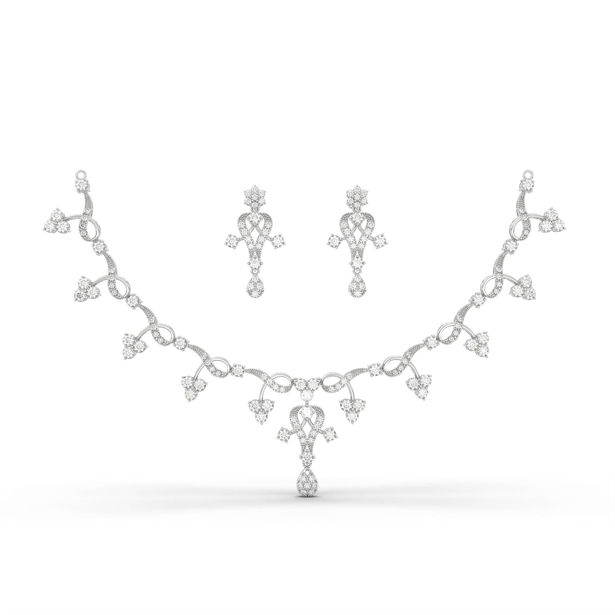 Lab-Grown Diamond Necklace and Earring Set in 18K White Gold – 8.72 Ct, 149 Diamonds thumbnail