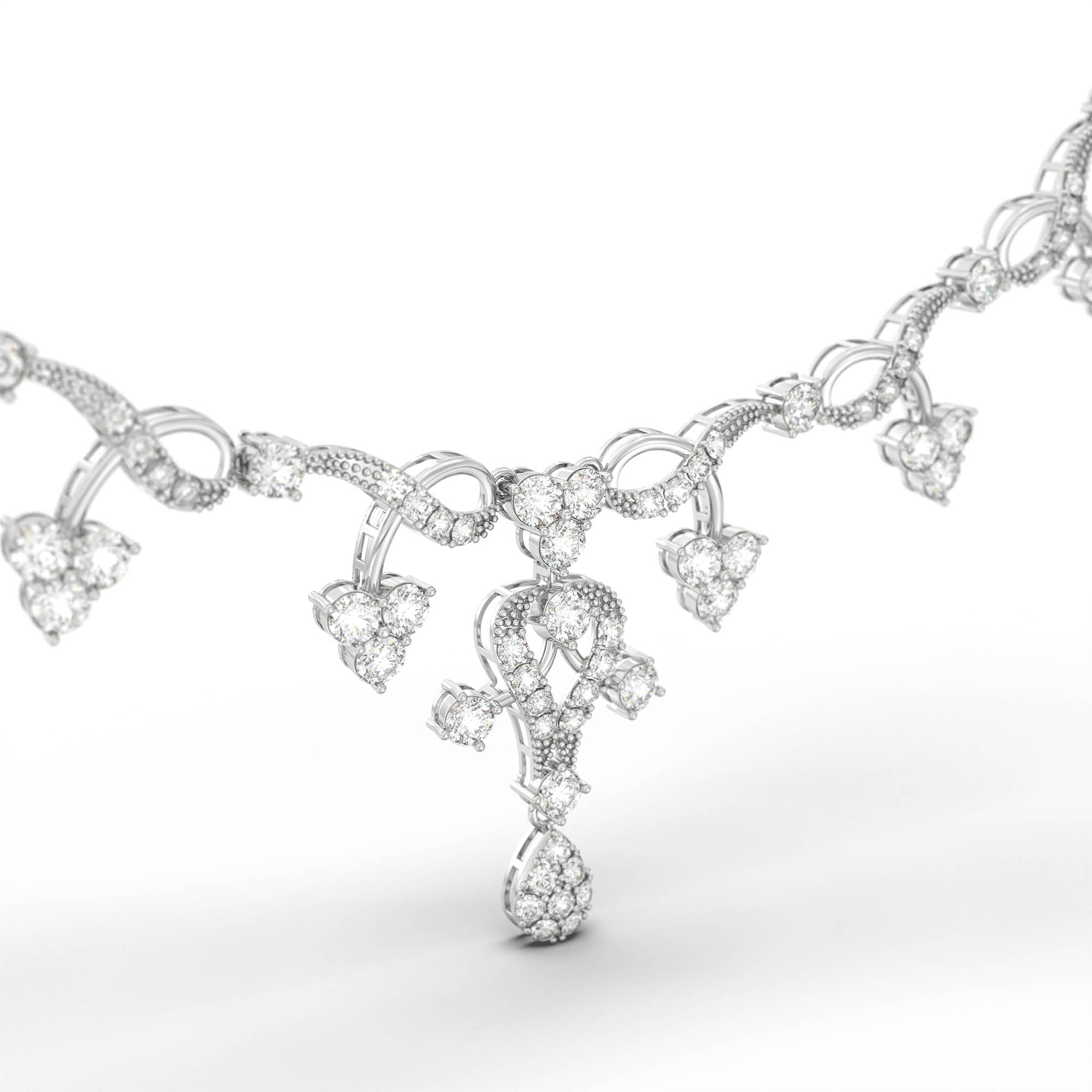 Lab-Grown Diamond Necklace and Earring Set in 18K White Gold – 8.72 Ct, 149 Diamonds thumbnail