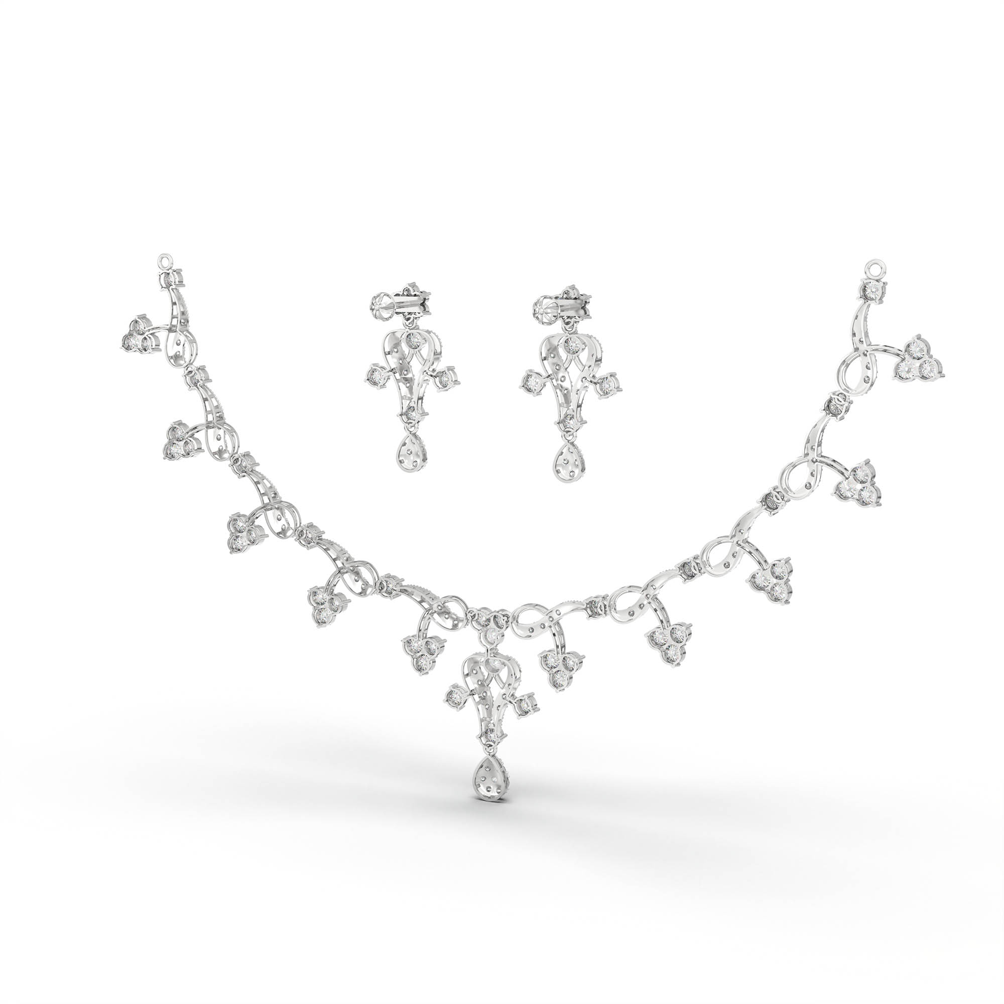 Lab-Grown Diamond Necklace and Earring Set in 18K White Gold – 8.72 Ct, 149 Diamonds thumbnail