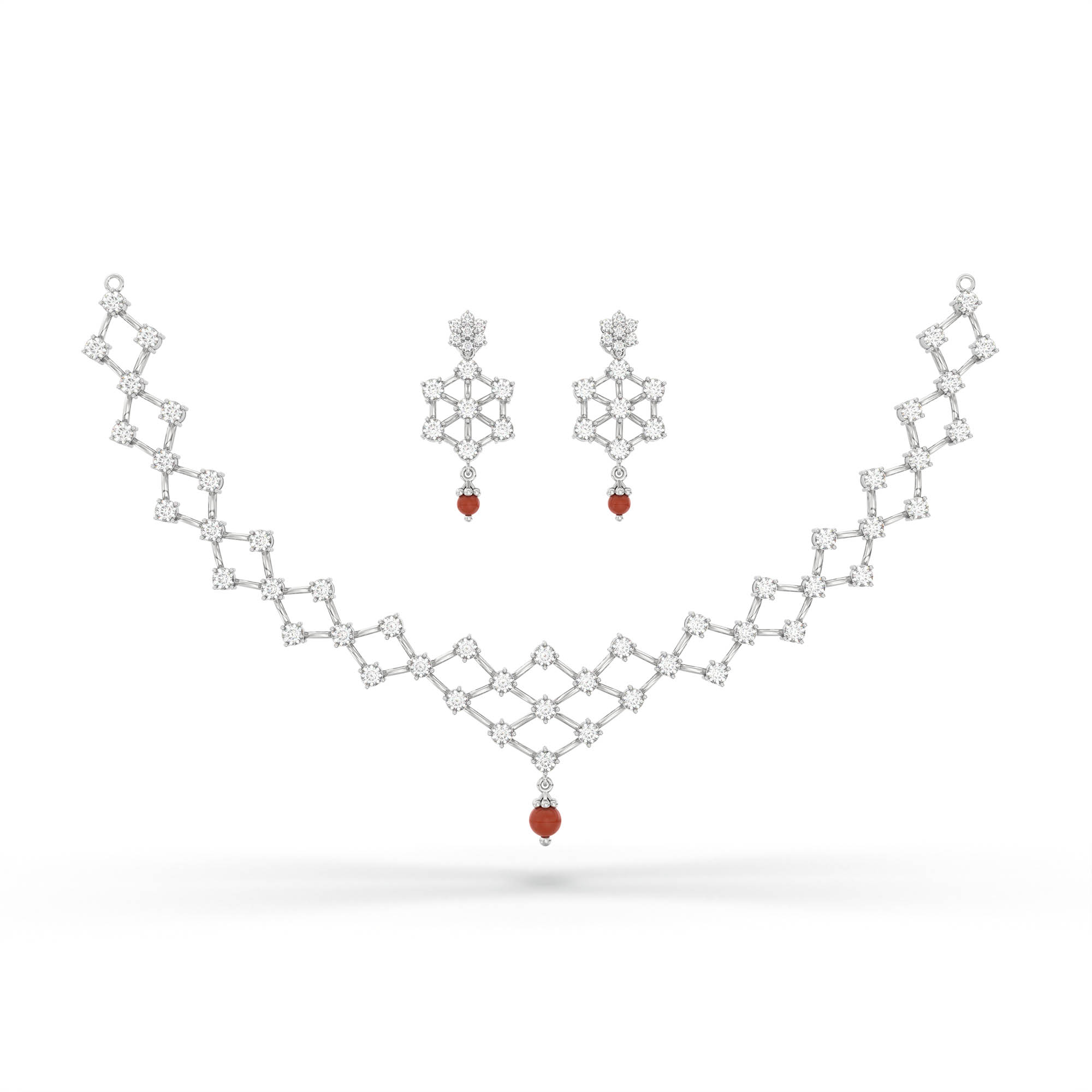 Lab-Grown Diamond Necklace and Earring Set in 18K White Gold – 7.31 Ct, 77 Diamonds thumbnail