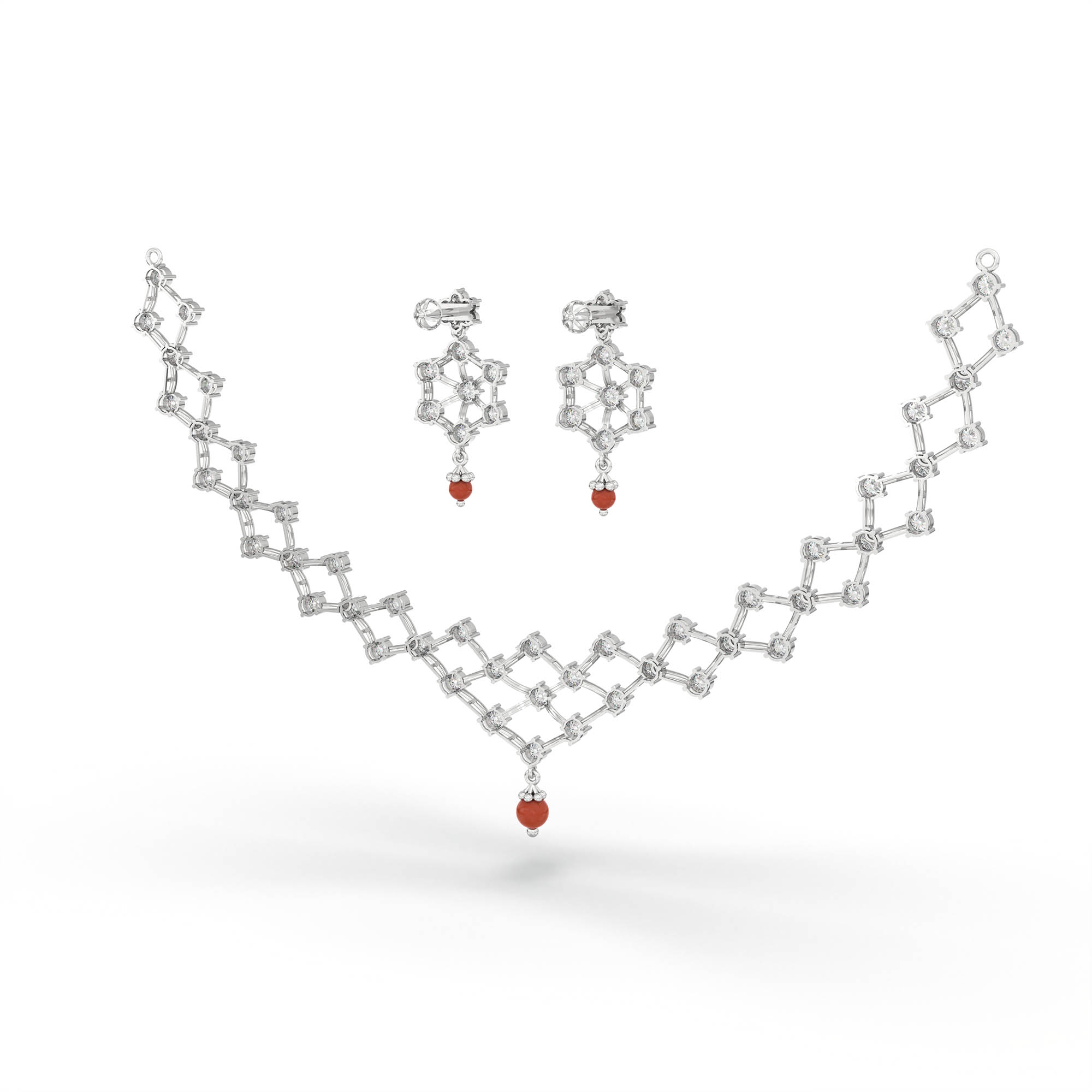 Lab-Grown Diamond Necklace and Earring Set in 18K White Gold – 7.31 Ct, 77 Diamonds thumbnail