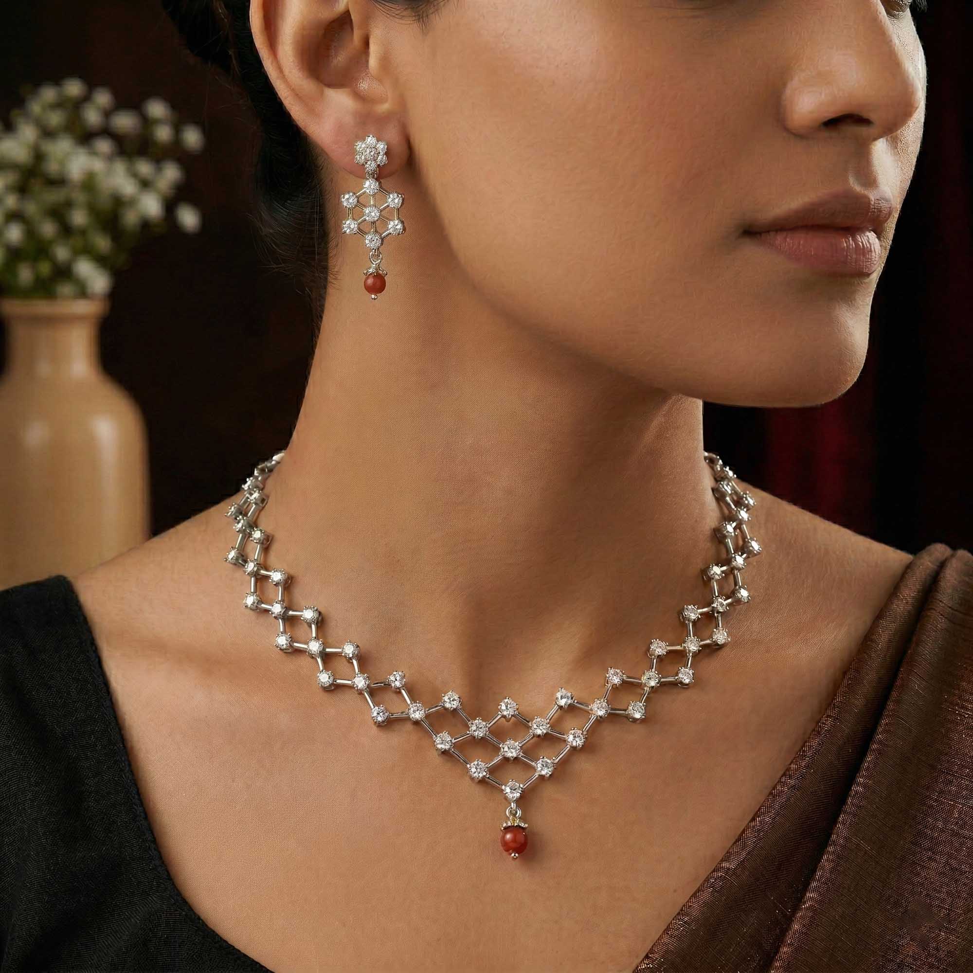 Lab-Grown Diamond Necklace and Earring Set in 18K White Gold – 7.31 Ct, 77 Diamonds thumbnail