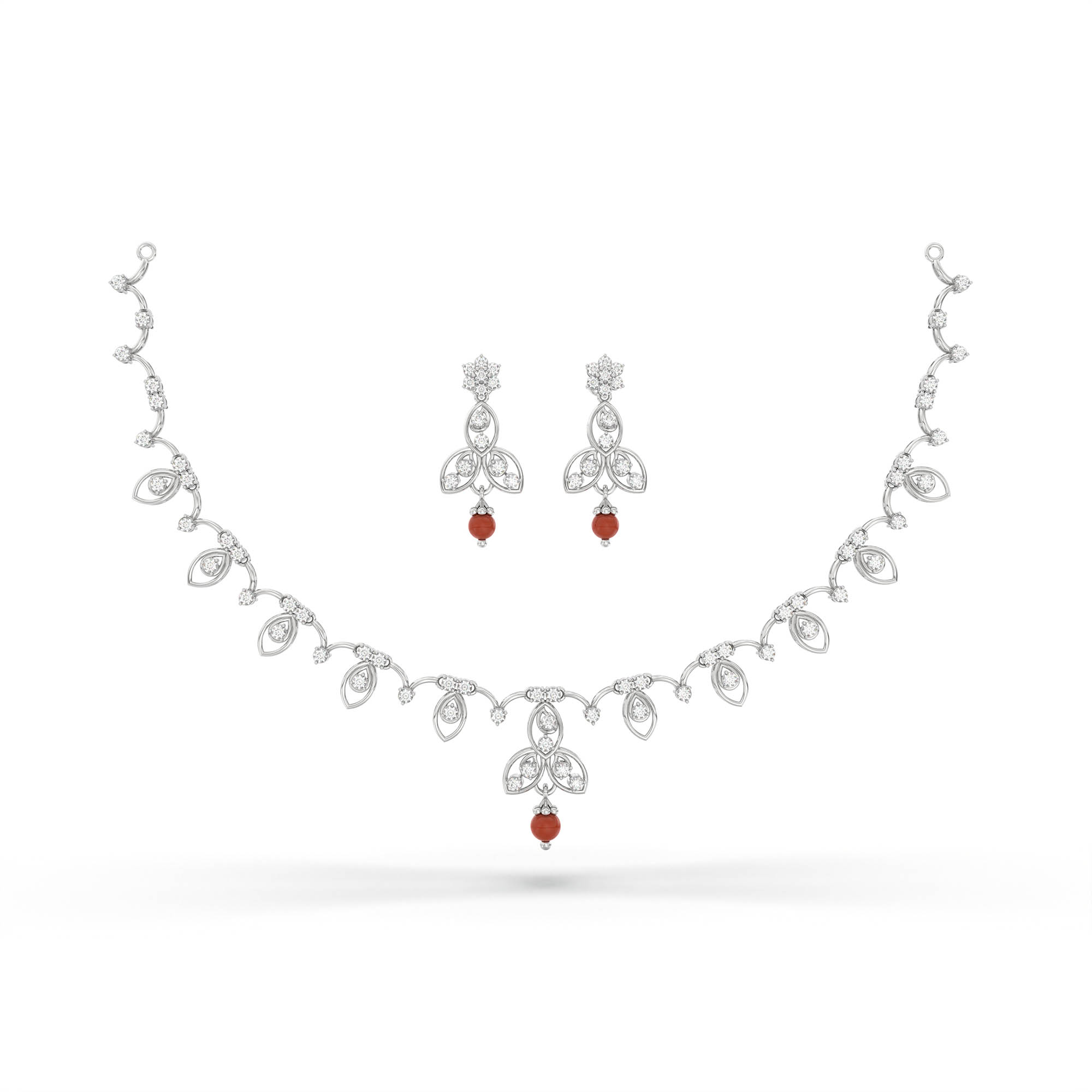 Lab-Grown Diamond Necklace and Earring Set in 18K White Gold – 2.9 Ct, 86 Diamonds thumbnail