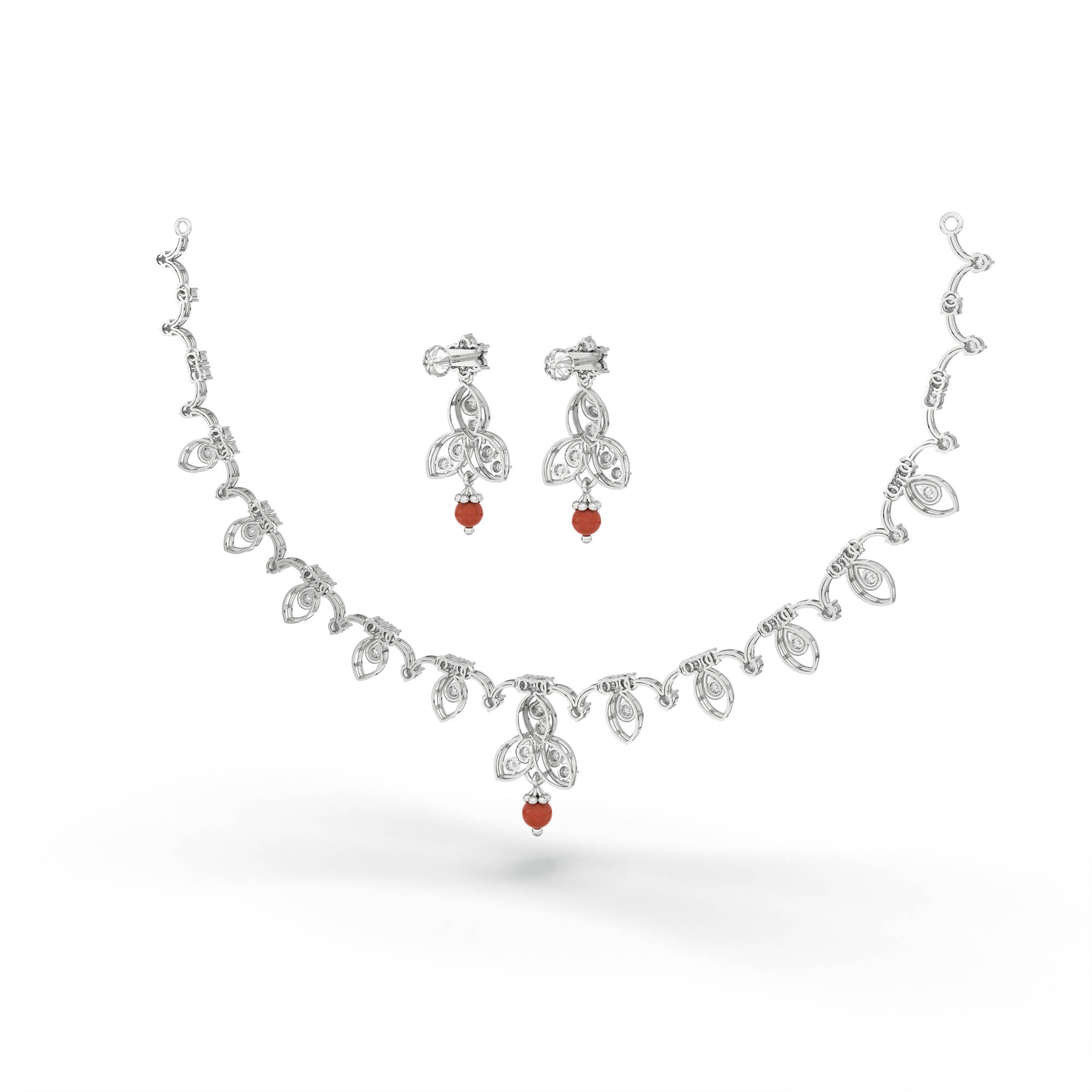 Lab-Grown Diamond Necklace and Earring Set in 18K White Gold – 2.9 Ct, 86 Diamonds thumbnail