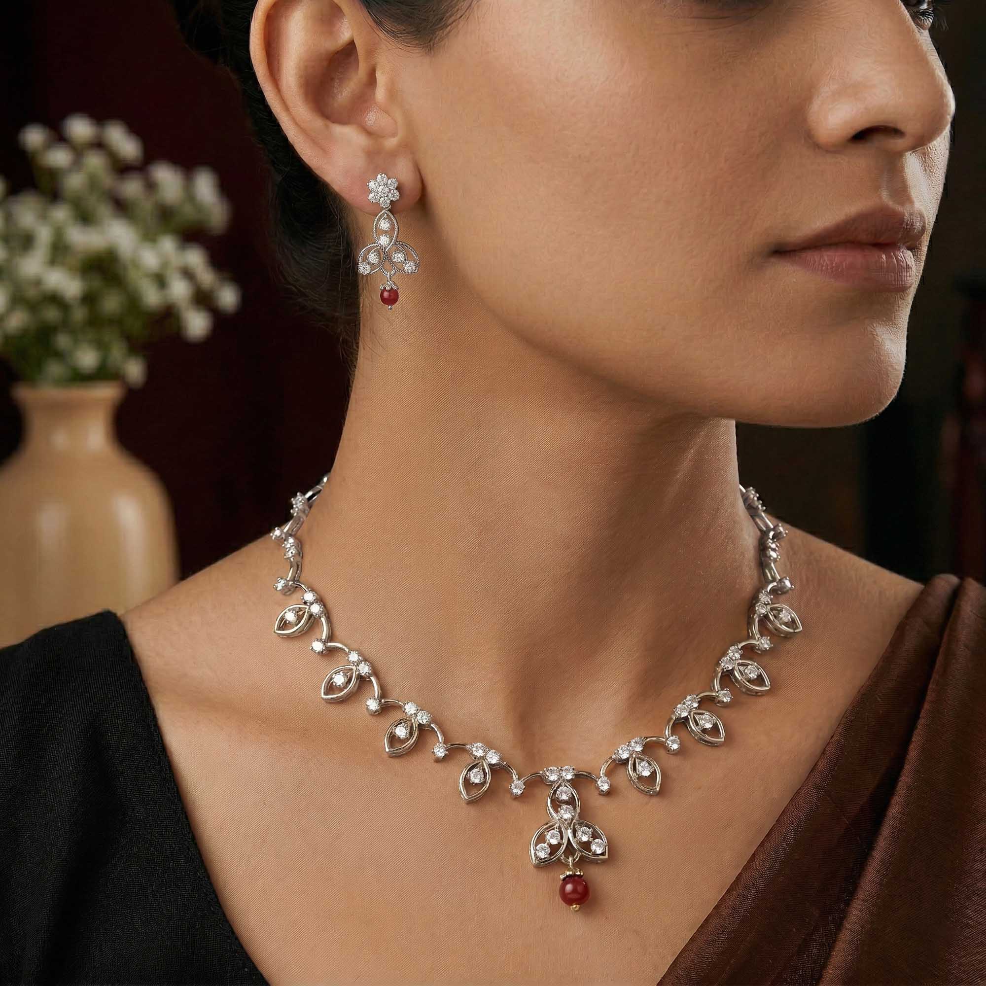 Lab-Grown Diamond Necklace and Earring Set in 18K White Gold – 2.9 Ct, 86 Diamonds thumbnail