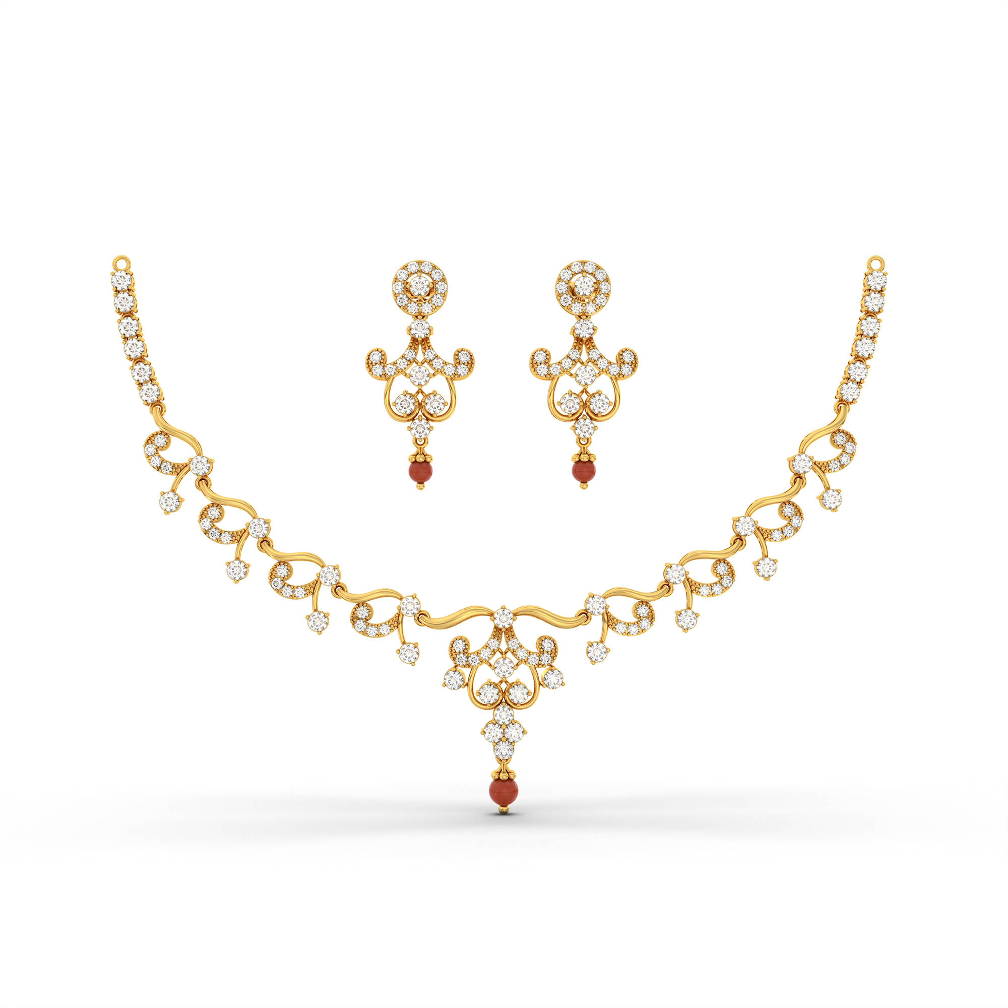 Lab-Grown Diamond Necklace and Earring Set in 22K Yellow Gold – 7.93 Ct, 132 Diamonds thumbnail