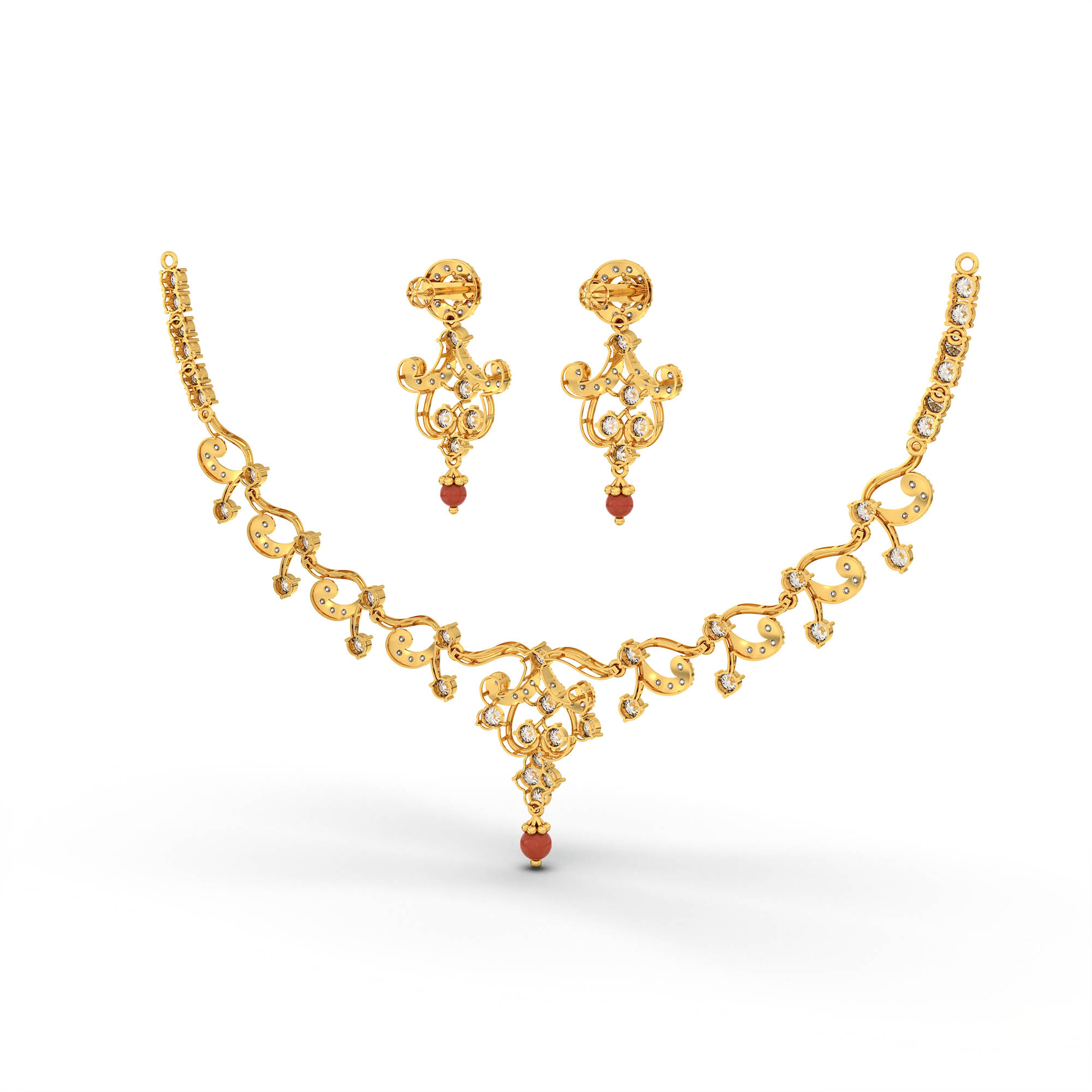 Lab-Grown Diamond Necklace and Earring Set in 22K Yellow Gold – 7.93 Ct, 132 Diamonds thumbnail