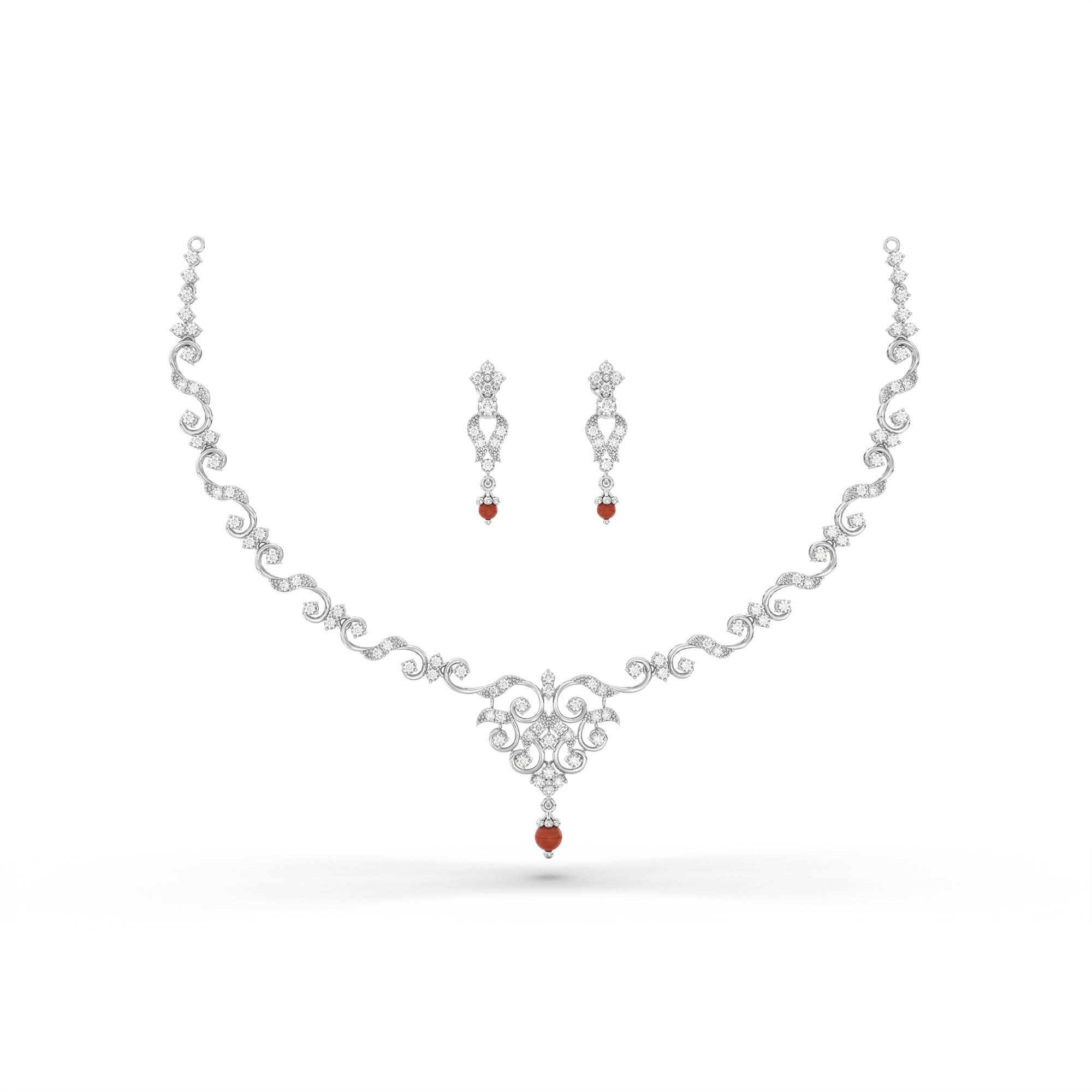 Lab-Grown Diamond Necklace and Earring Set in 18K White Gold – 3.69 Ct, 107 Diamonds thumbnail