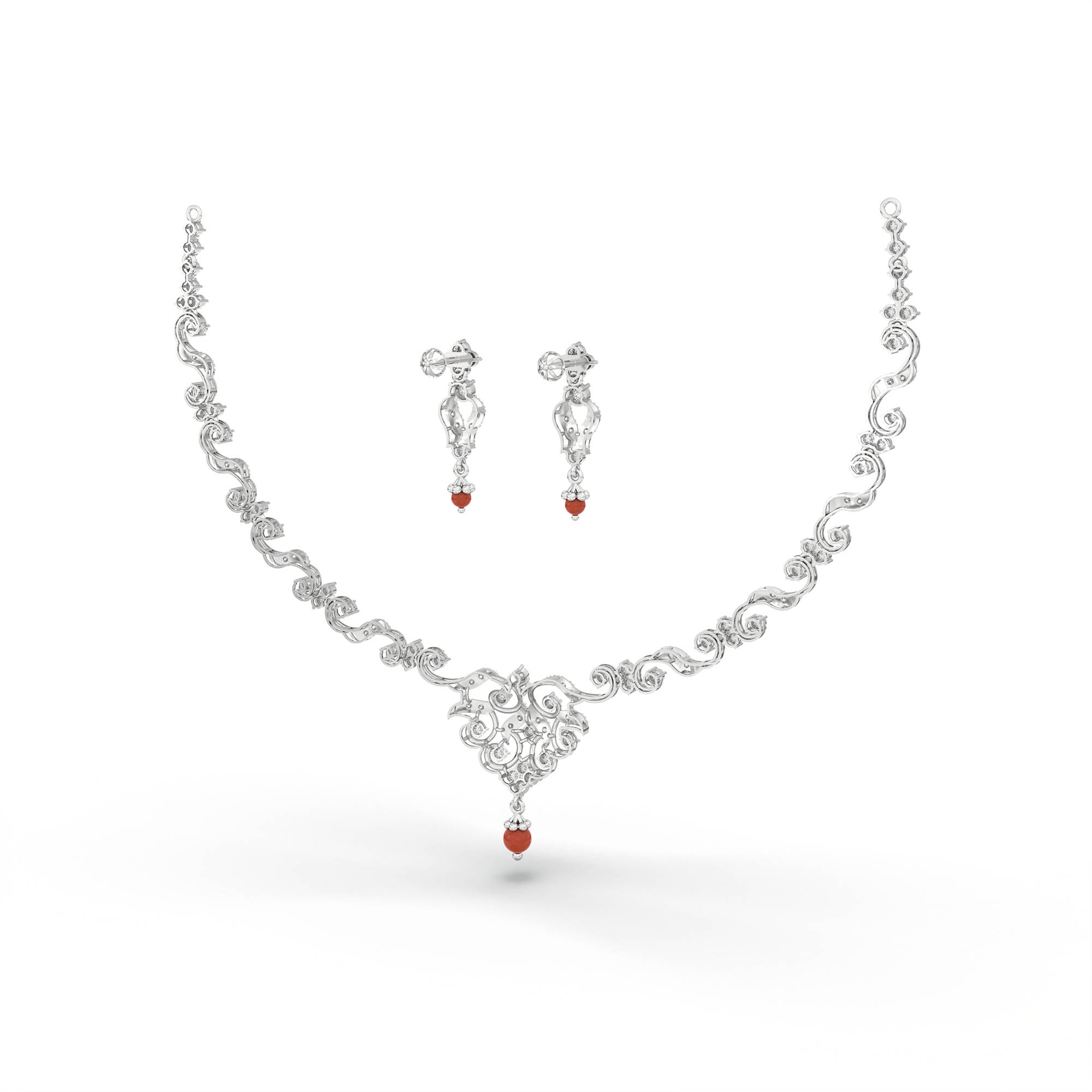 Lab-Grown Diamond Necklace and Earring Set in 18K White Gold – 3.69 Ct, 107 Diamonds thumbnail