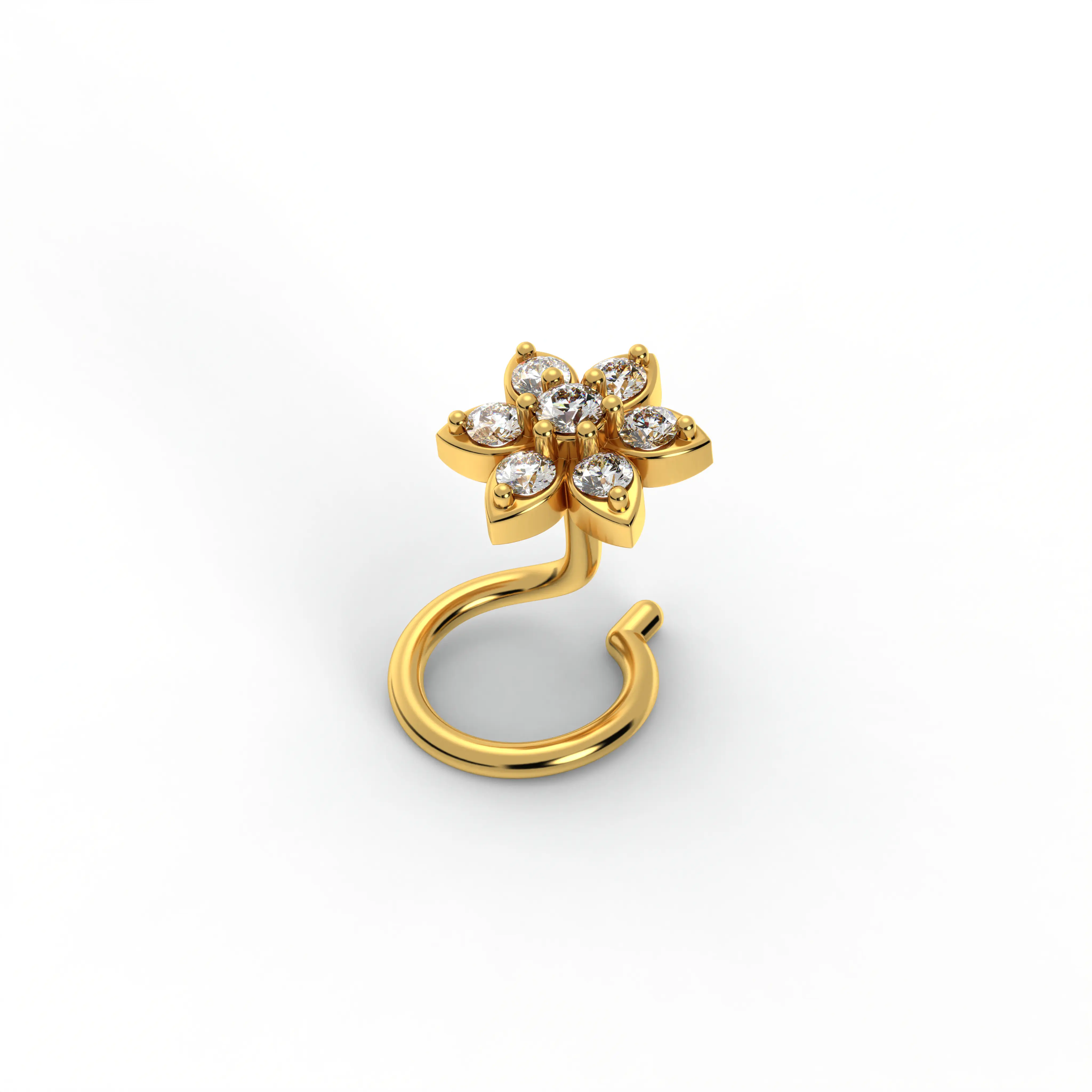 Lab-Grown Diamond Nose Pin in 22K Yellow Gold – 0.08 Ct, 7 Diamonds, 0.5 g thumbnail