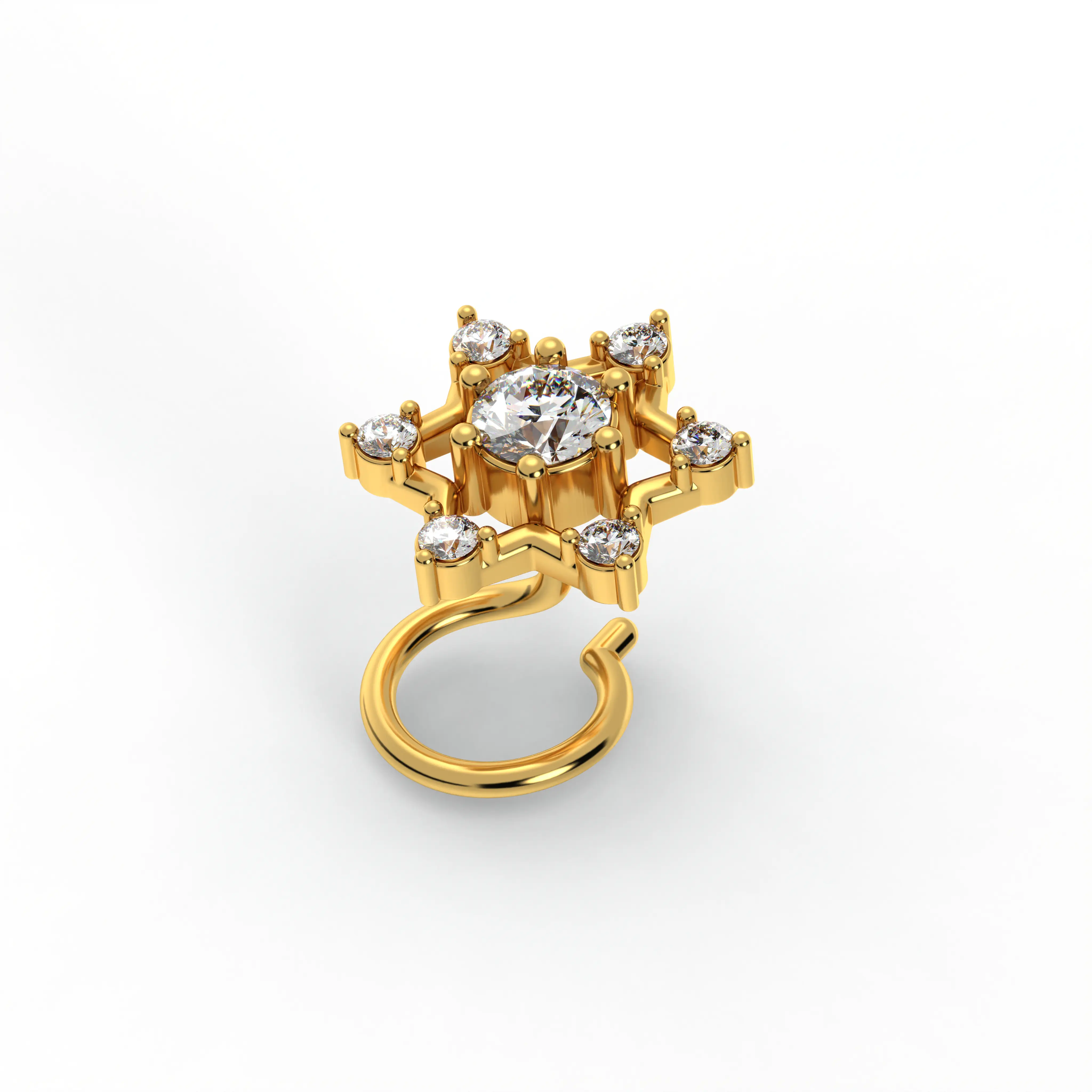 Lab-Grown Diamond Nose Pin in 22K Yellow Gold – 0.17 Ct, 7 Diamonds, 0.8 g thumbnail