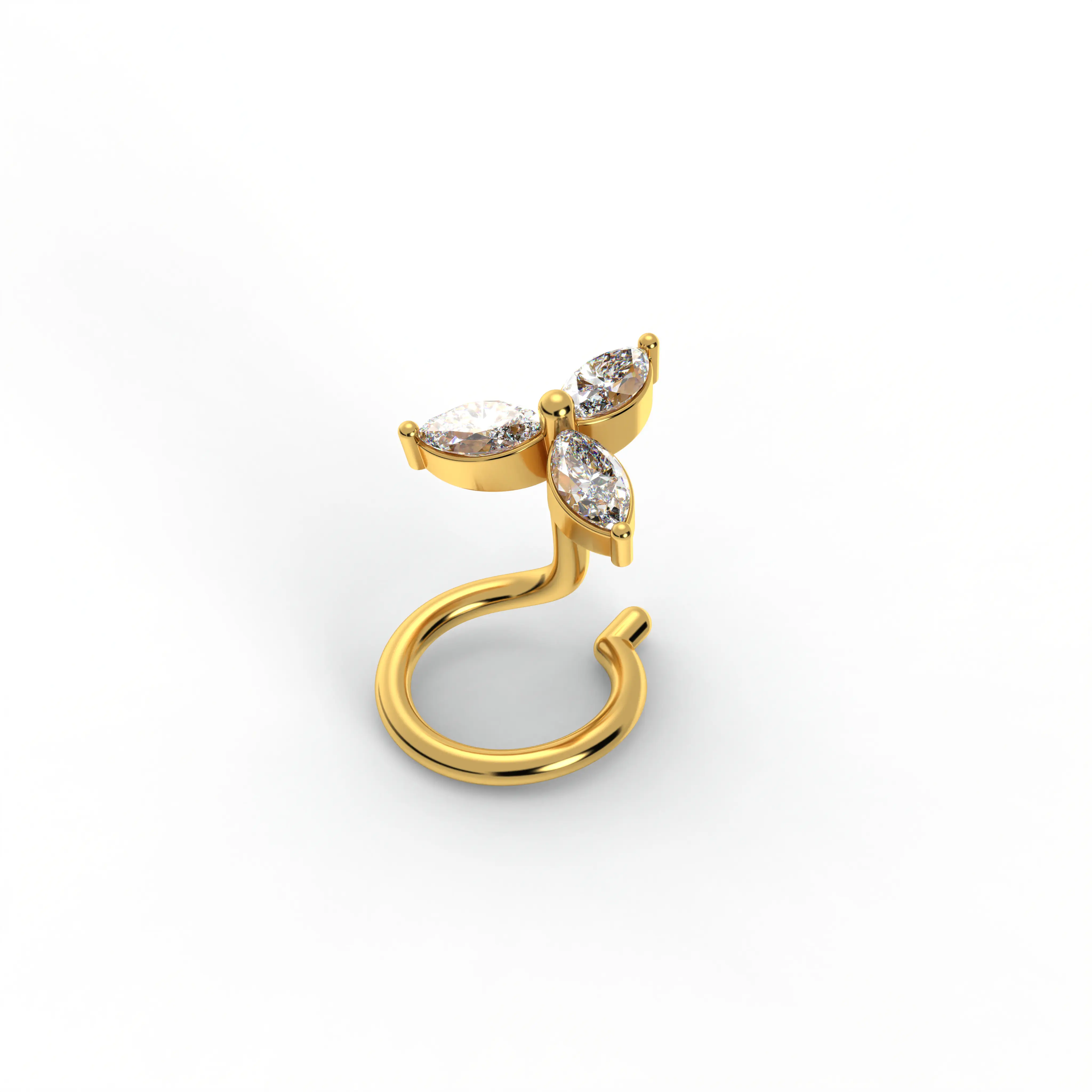 Lab-Grown Diamond Nose Pin in 22K Yellow Gold – 0.06 Ct, 3 Diamonds, 0.4 g thumbnail