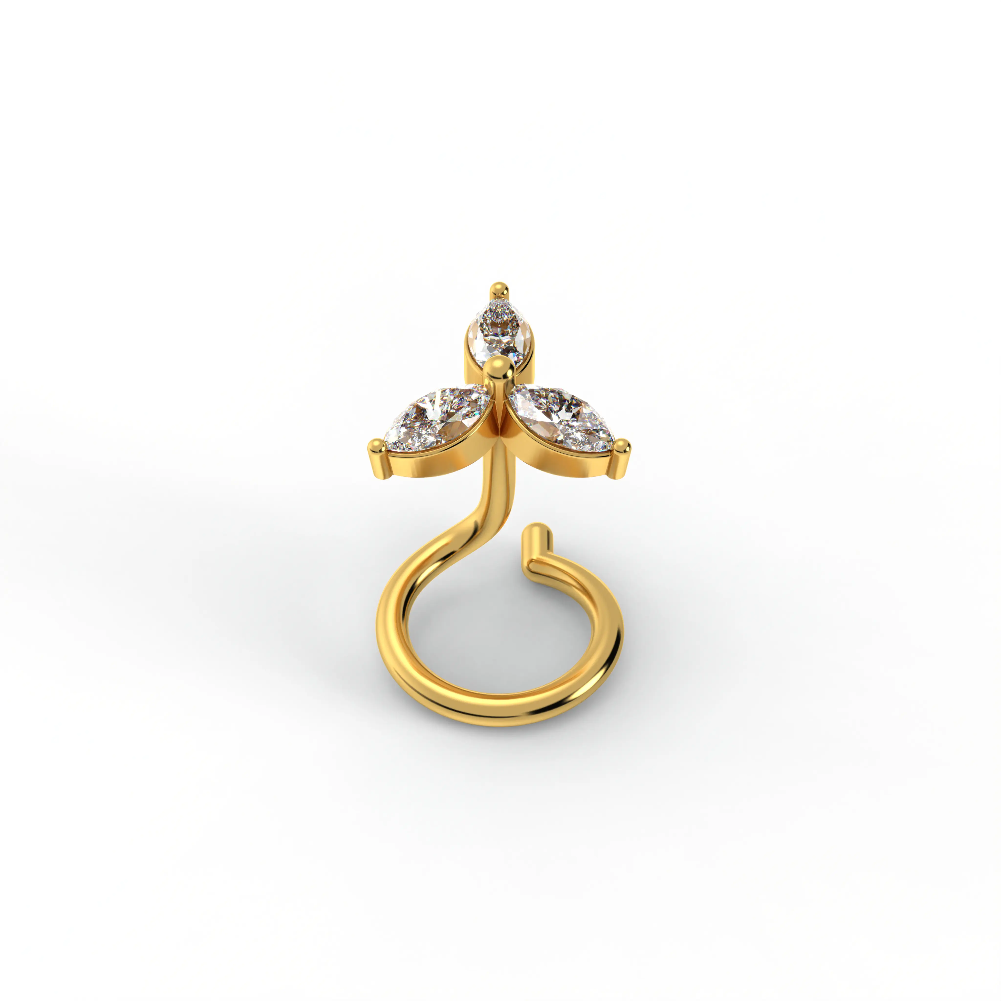 Lab-Grown Diamond Nose Pin in 22K Yellow Gold – 0.06 Ct, 3 Diamonds, 0.4 g thumbnail