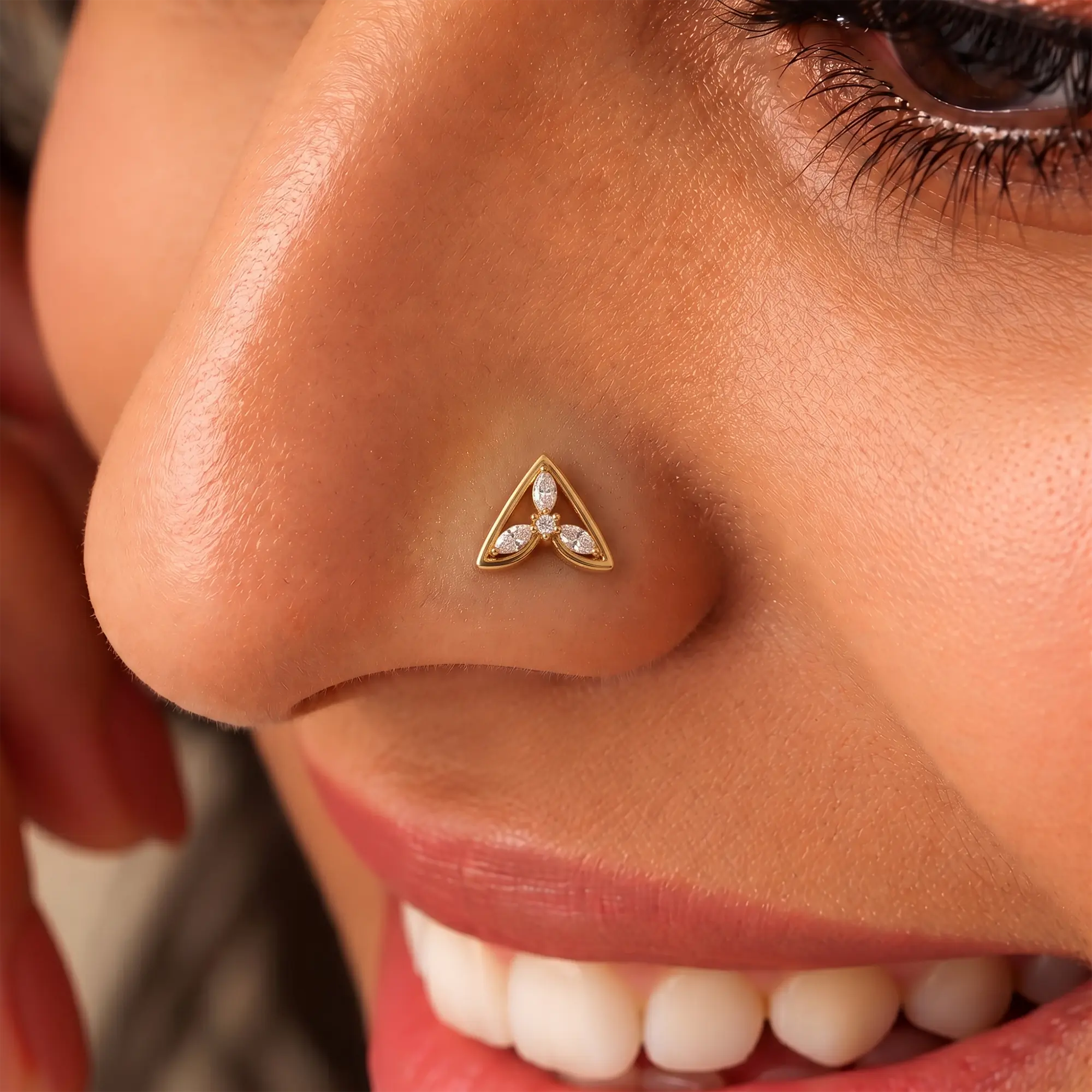 Lab-Grown Diamond Nose Pin in 22K Yellow Gold – 0.07 Ct, 4 Diamonds, 0.9 g thumbnail