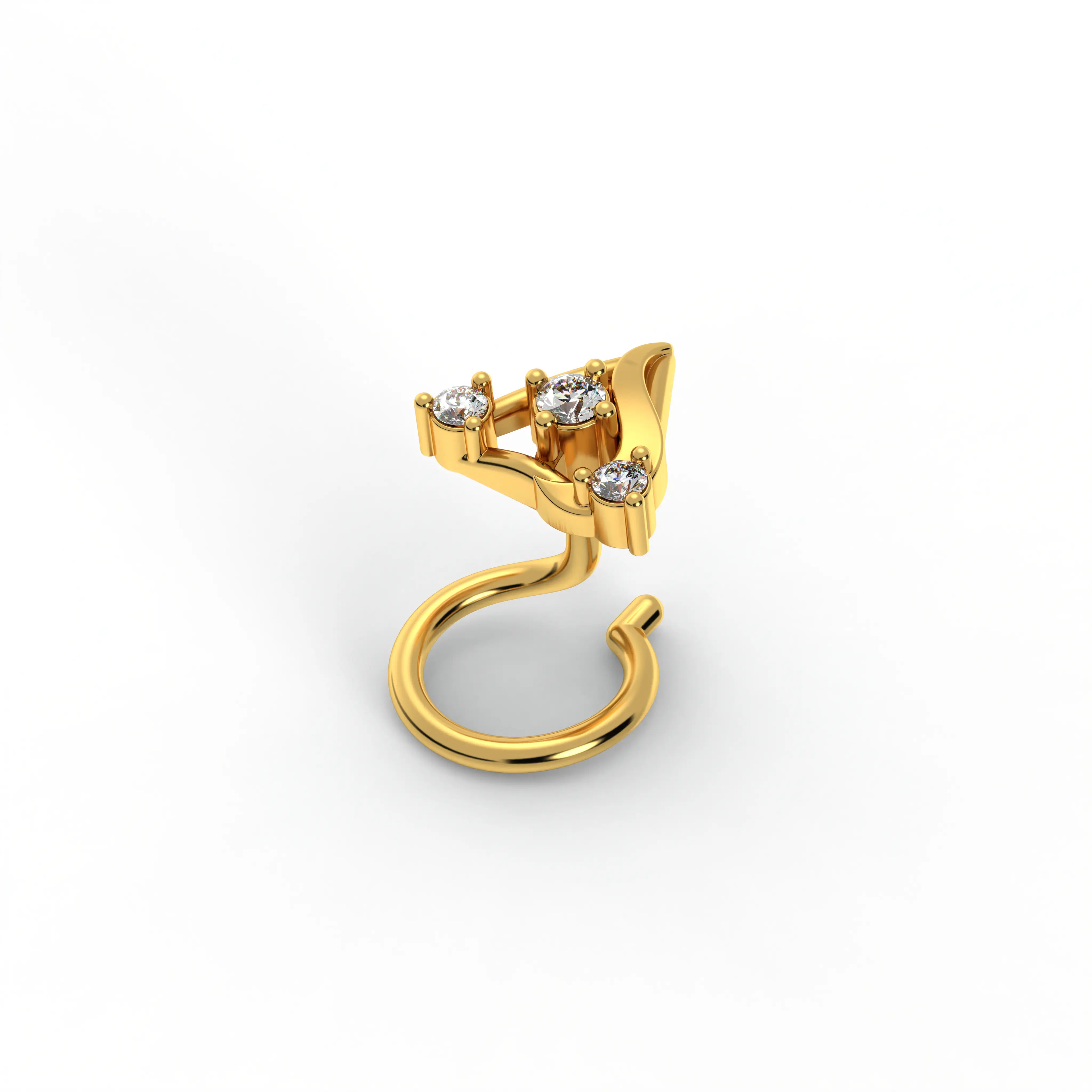 Lab-Grown Diamond Nose Pin in 22K Yellow Gold – 0.03 Ct, 3 Diamonds, 0.5 g (Design K1-20) thumbnail