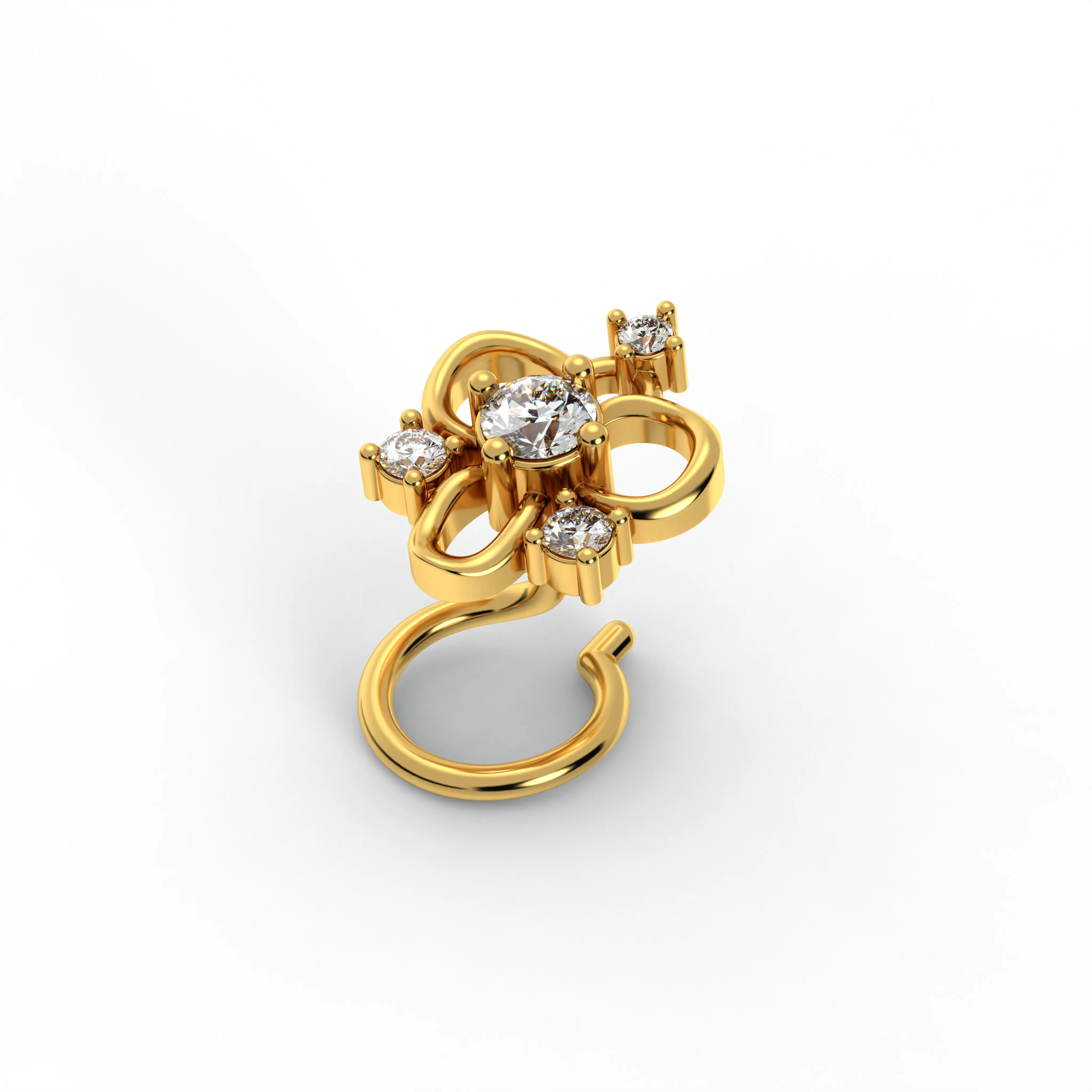 Lab-Grown Diamond Nose Pin in 22K Yellow Gold – 0.11 Ct, 4 Diamonds, 0.8 g thumbnail