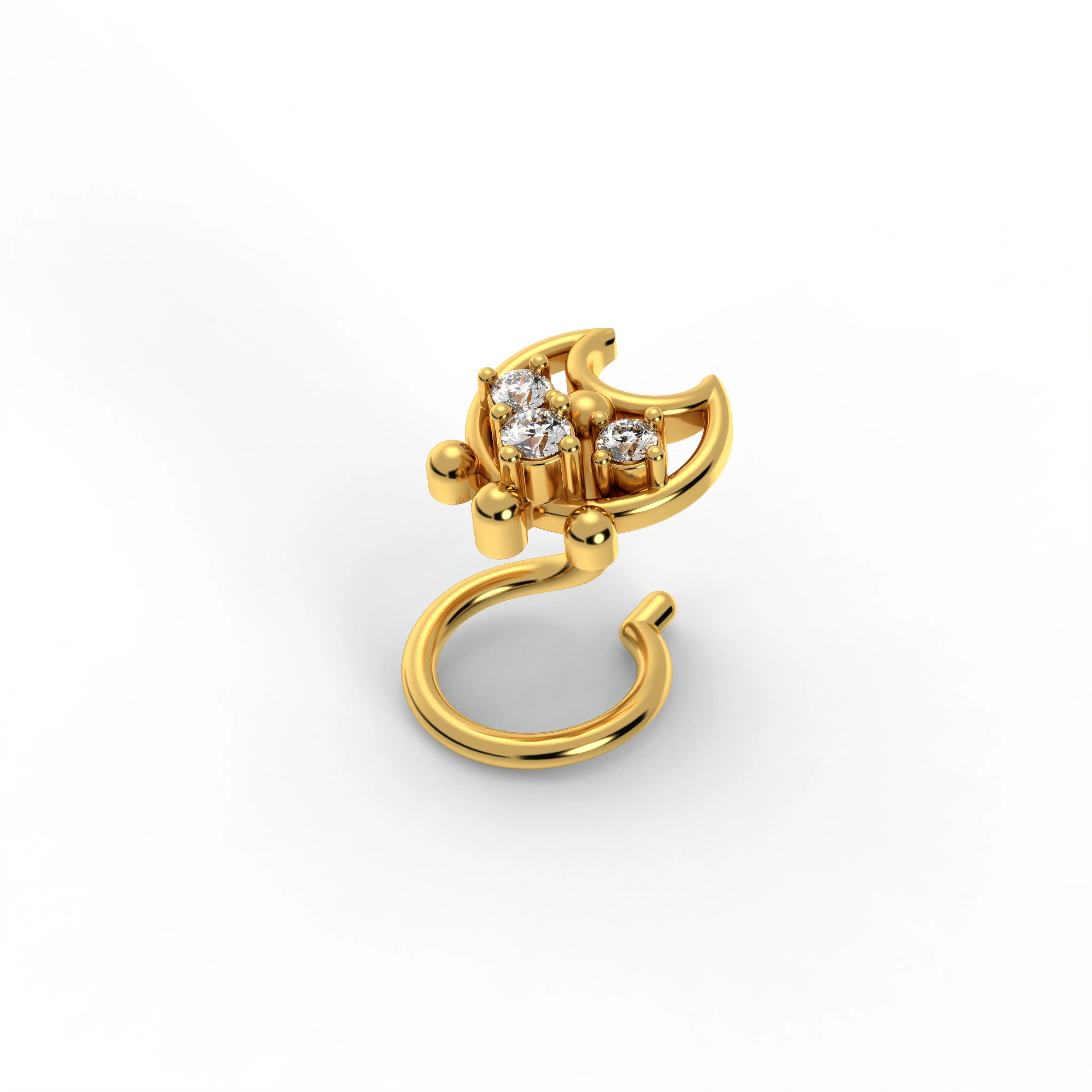 Lab-Grown Diamond Nose Pin in 22K Yellow Gold – 0.04 Ct, 3 Diamonds, 0.6 g thumbnail