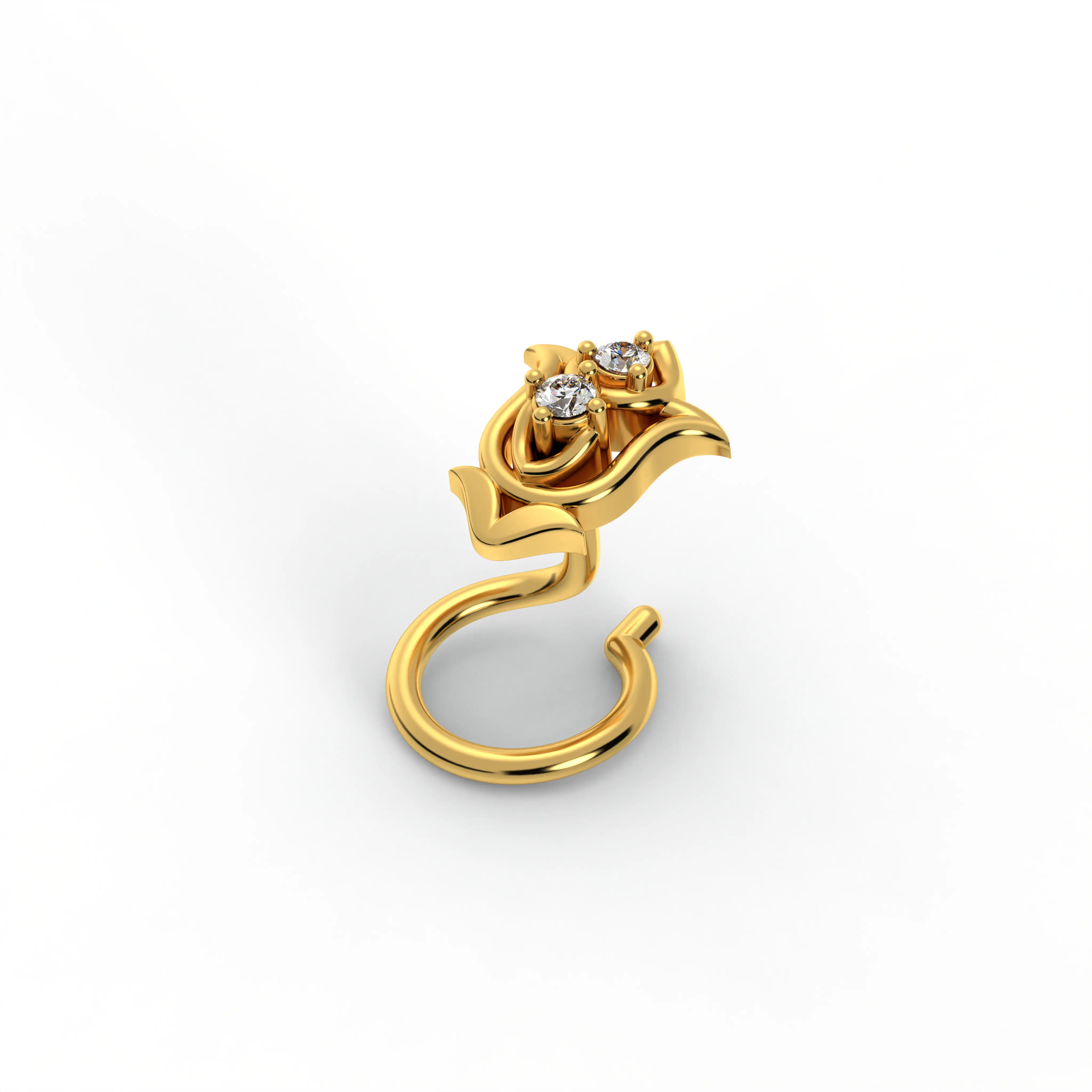Lab-Grown Diamond Nose Pin in 22K Yellow Gold – 0.02 Ct, 2 Diamonds, 0.6 g (Design K1-57) thumbnail