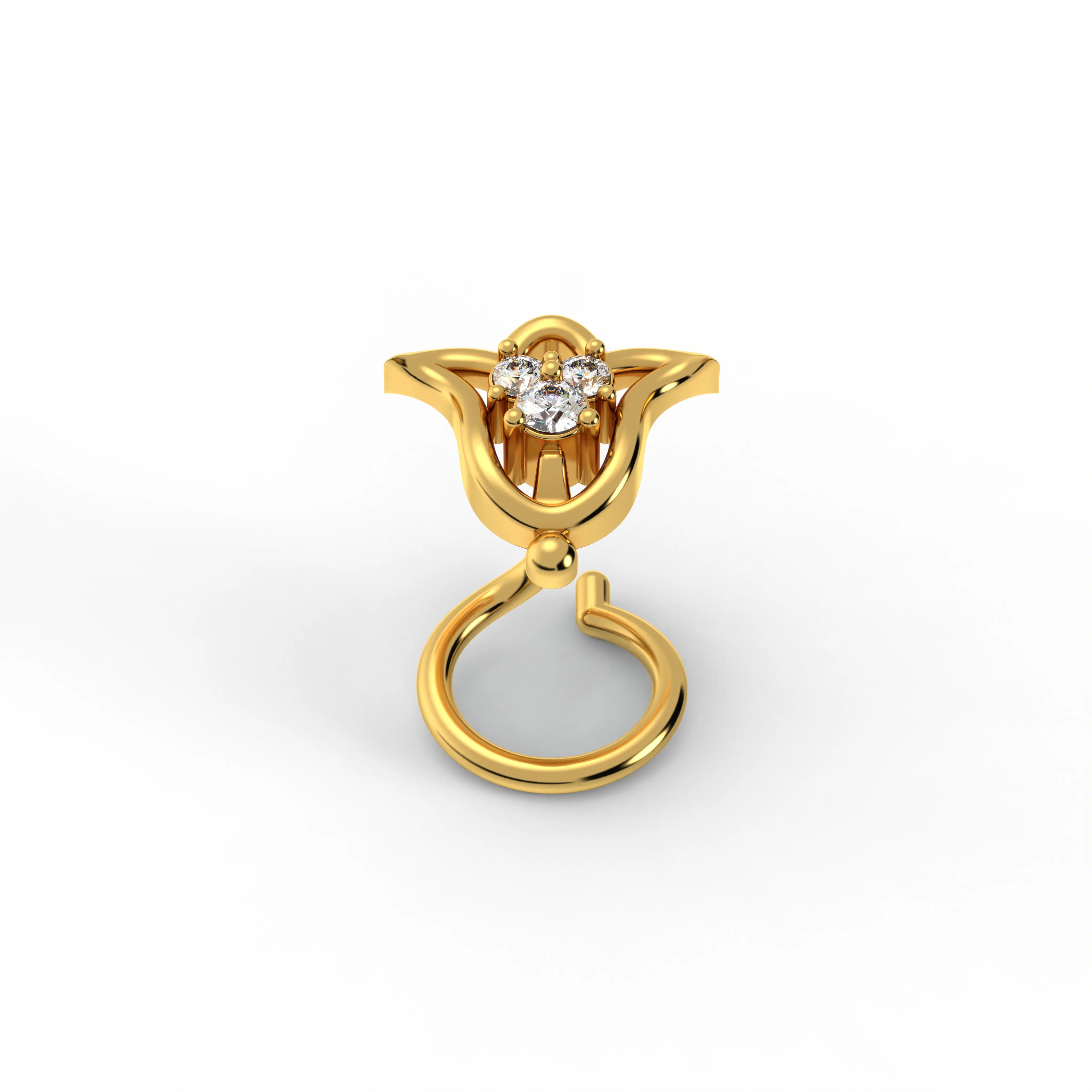 Lab-Grown Diamond Nose Pin in 22K Yellow Gold – 0.03 Ct, 3 Diamonds, 0.6 g (Design K1-58) thumbnail