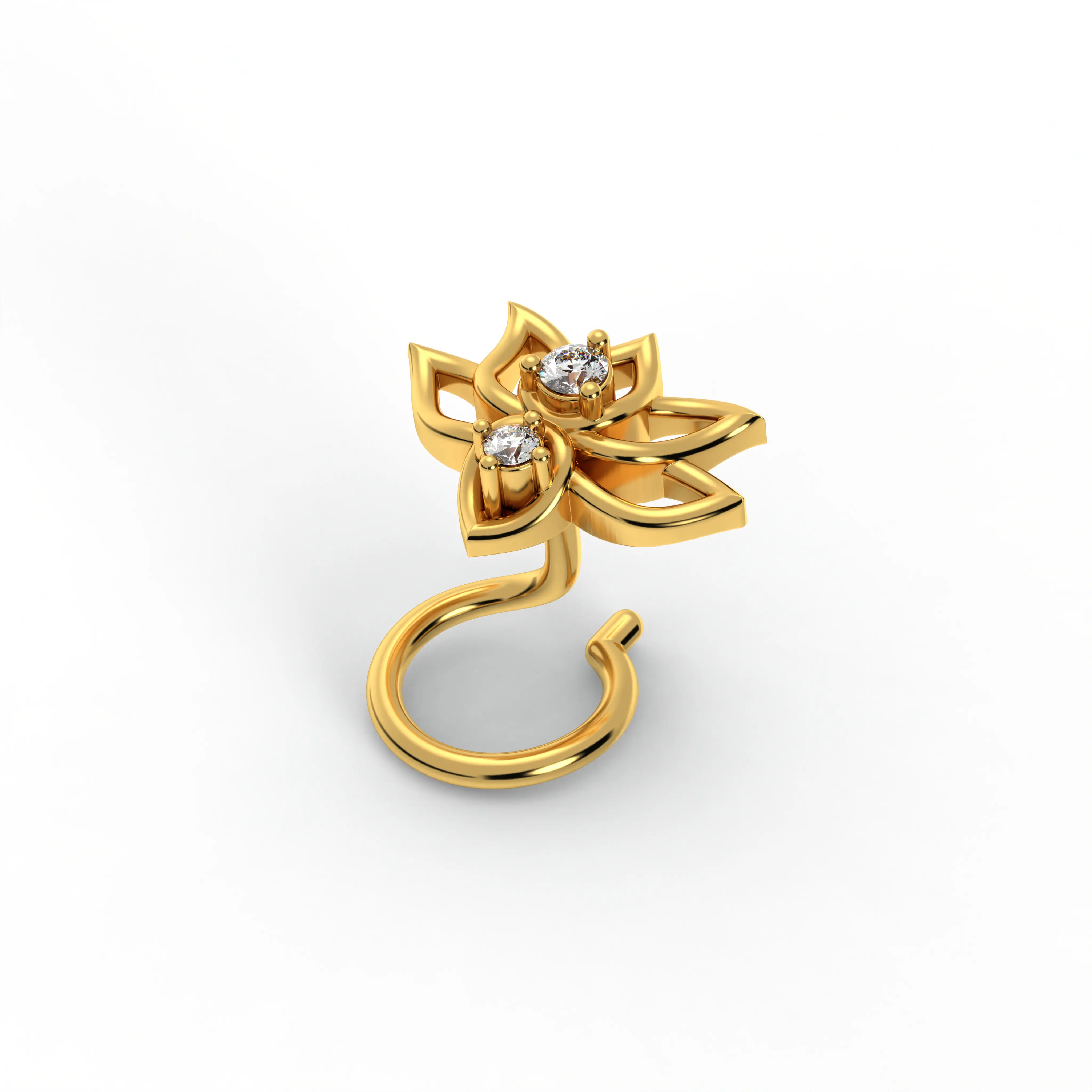 Lab-Grown Diamond Nose Pin in 22K Yellow Gold – 0.02 Ct, 2 Diamonds, 0.7 g thumbnail