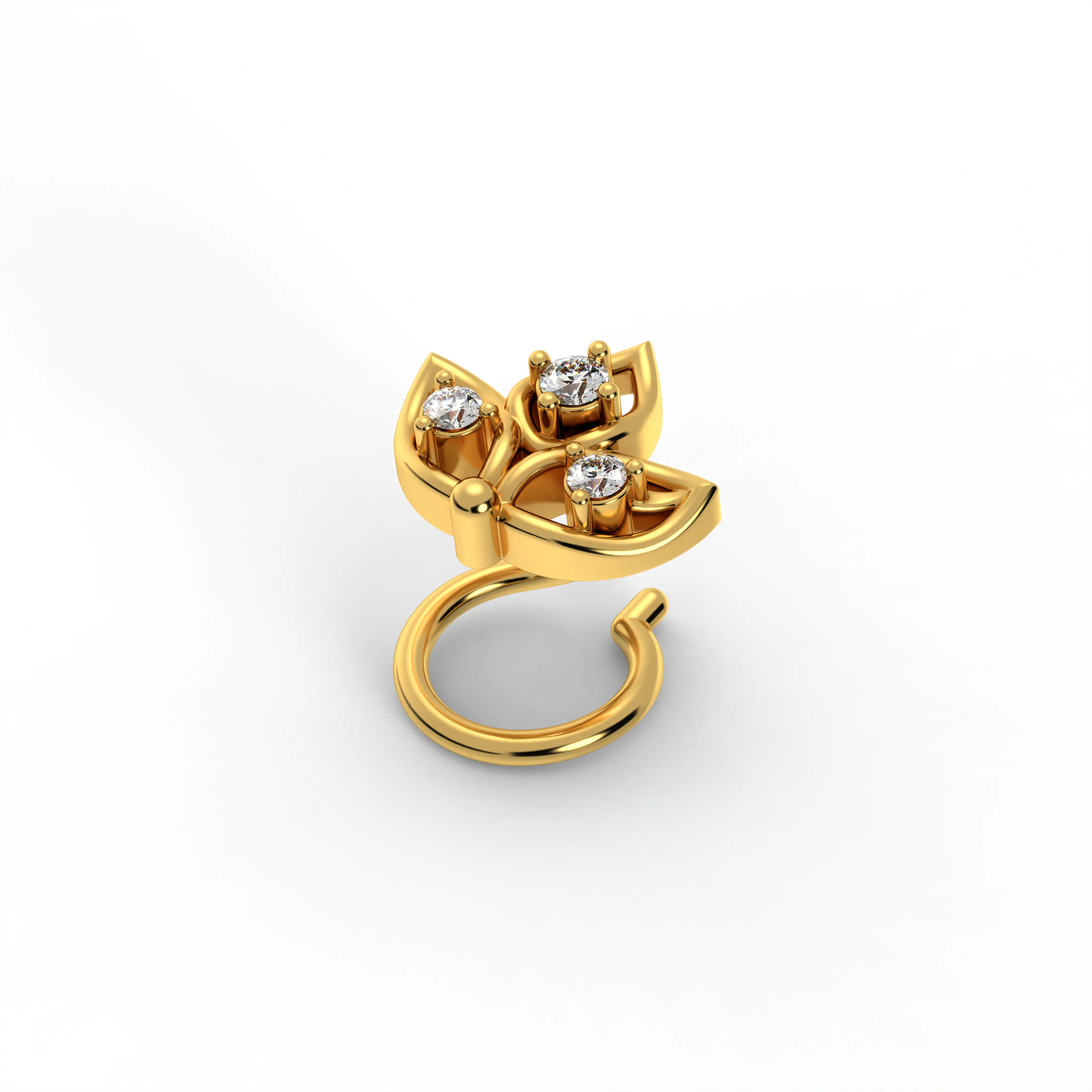 Lab-Grown Diamond Nose Pin in 22K Yellow Gold – 0.04 Ct, 3 Diamonds, 0.8 g thumbnail