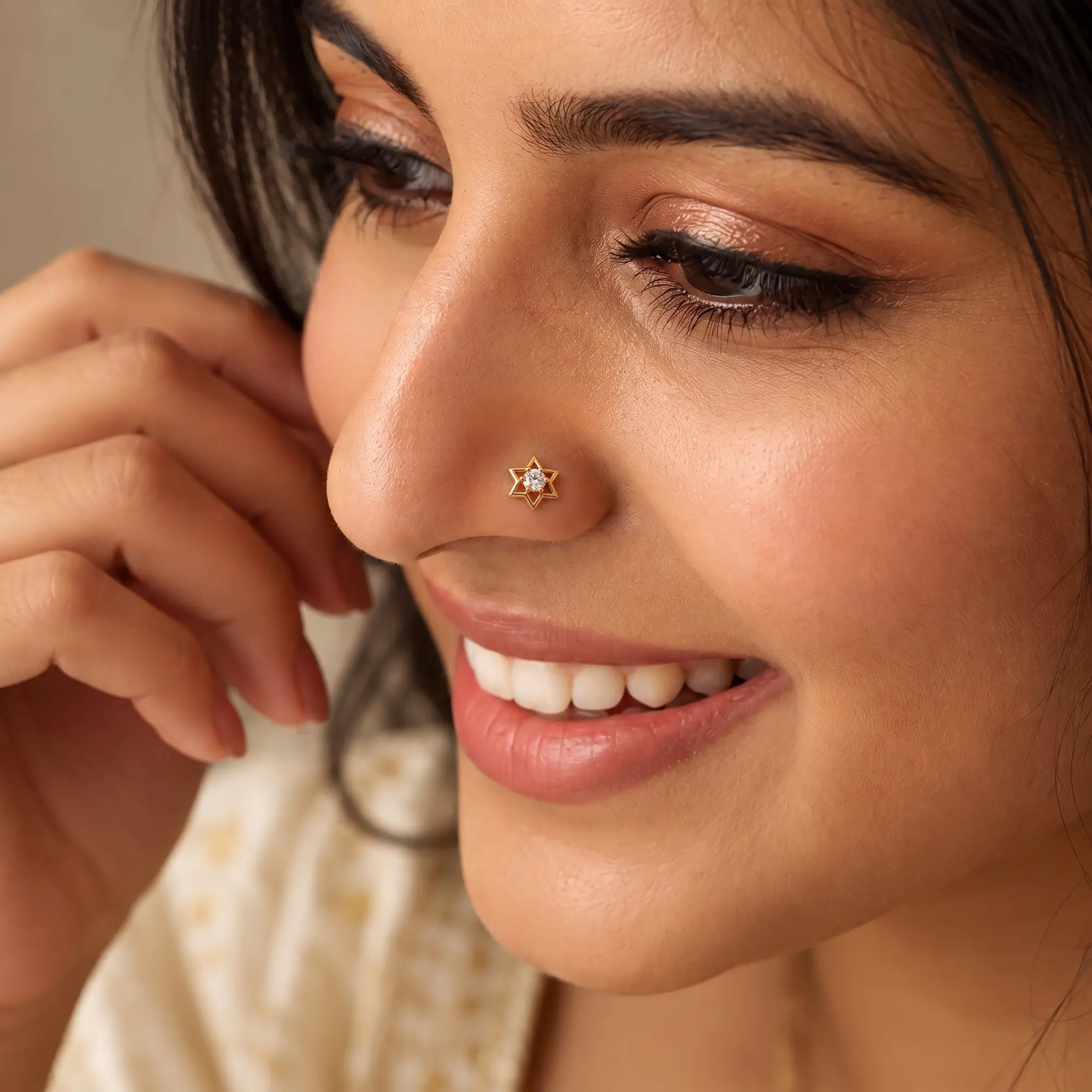 Lab-Grown Diamond Nose Pin in 22K Yellow Gold – 0.06 Ct, 0.5 g (Design K1-70) thumbnail