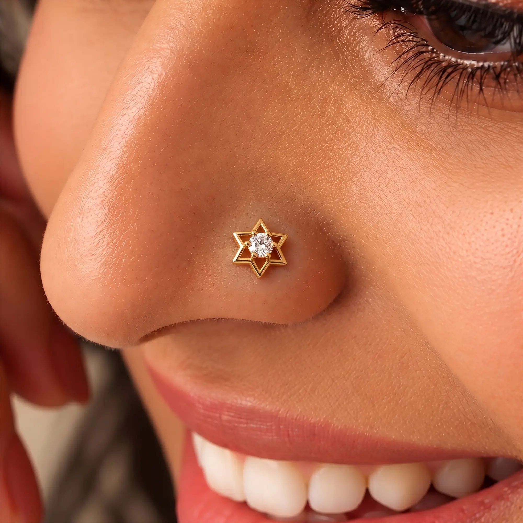 Lab-Grown Diamond Nose Pin in 22K Yellow Gold – 0.06 Ct, 0.5 g (Design K1-70) thumbnail