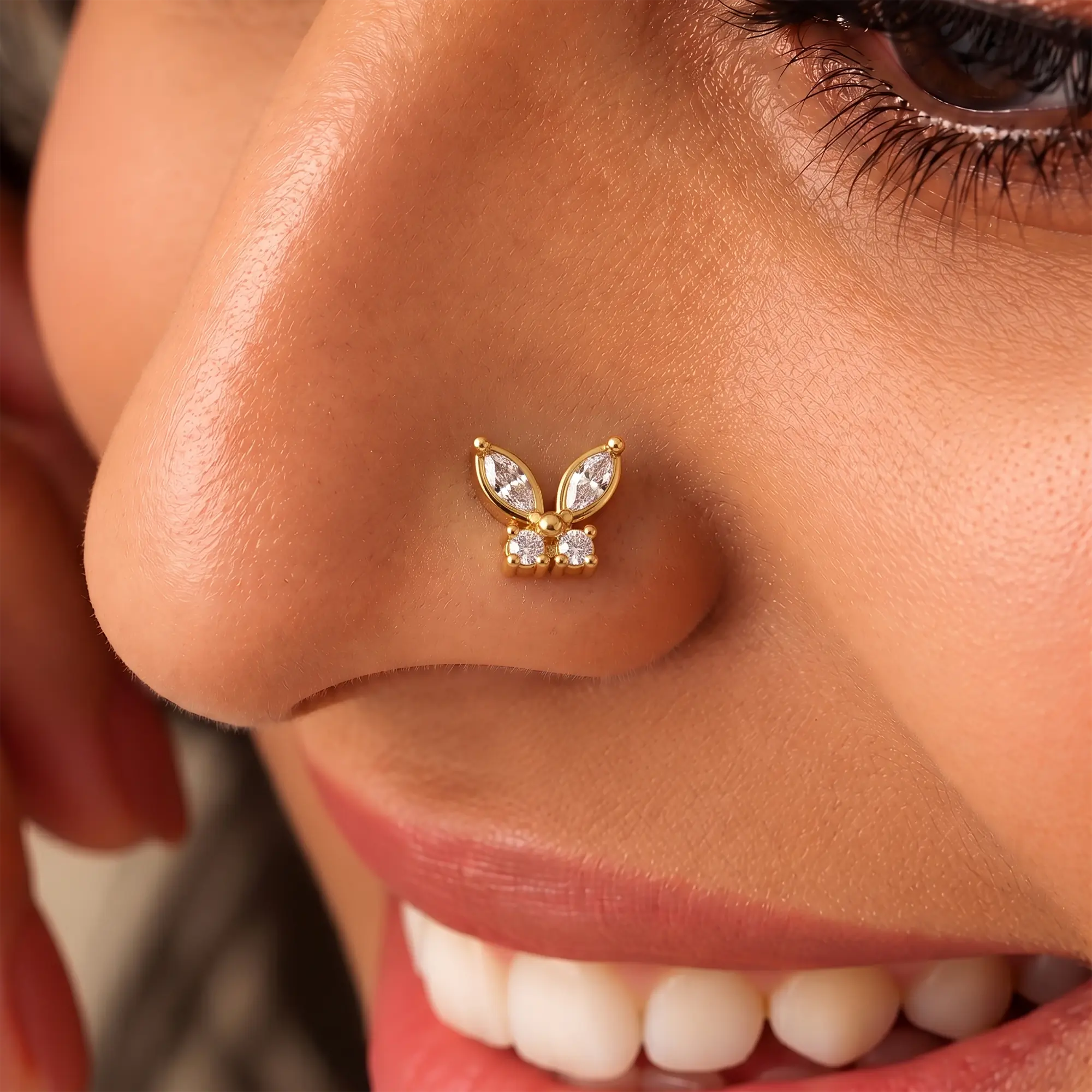 Diamond Nose Pin in 22K Yellow Gold with Lab grown diamond thumbnail