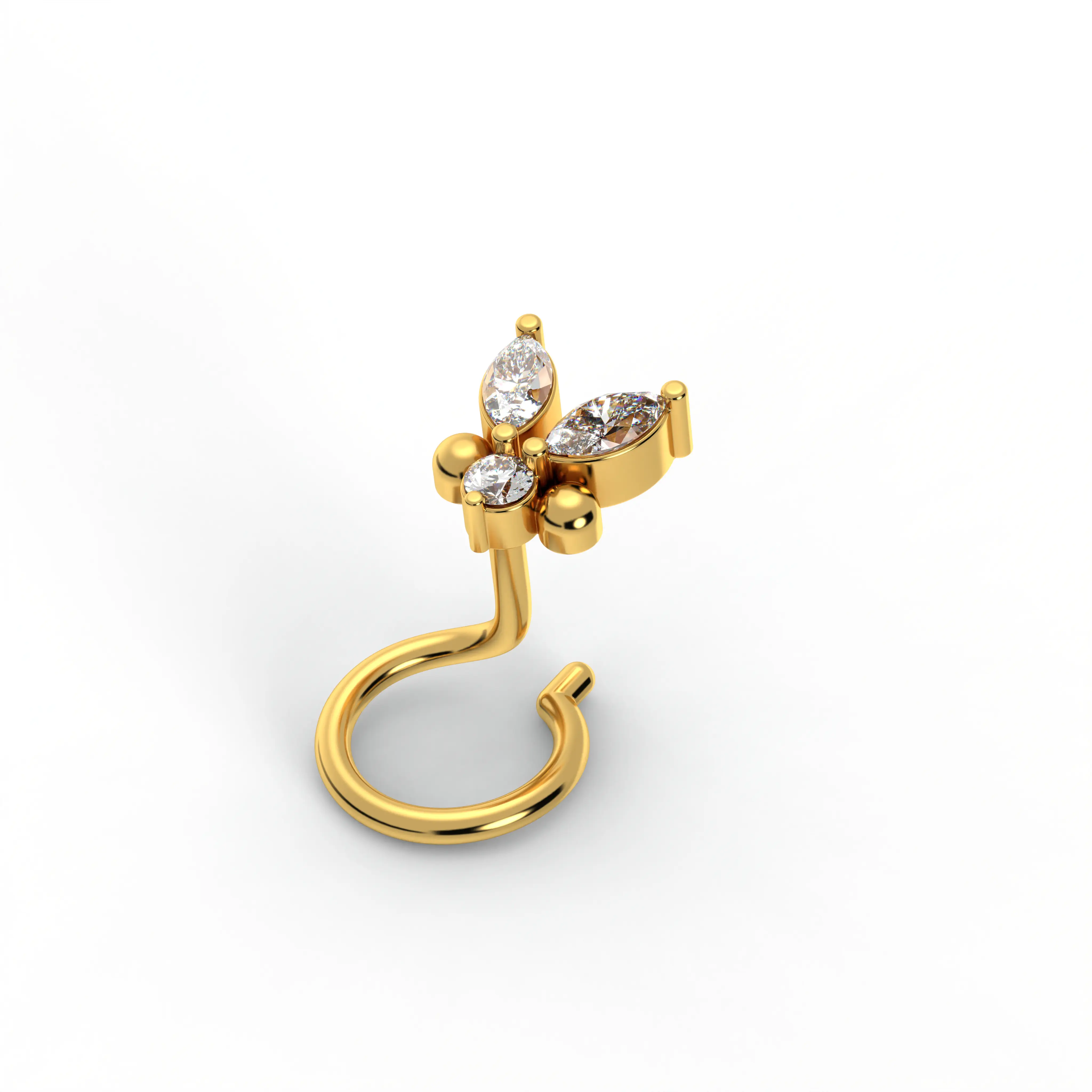 Lab-Grown Diamond Nose Pin in 22K Yellow Gold – 0.06 Ct, 3 Diamonds, 0.5 g (Design K1-78) thumbnail