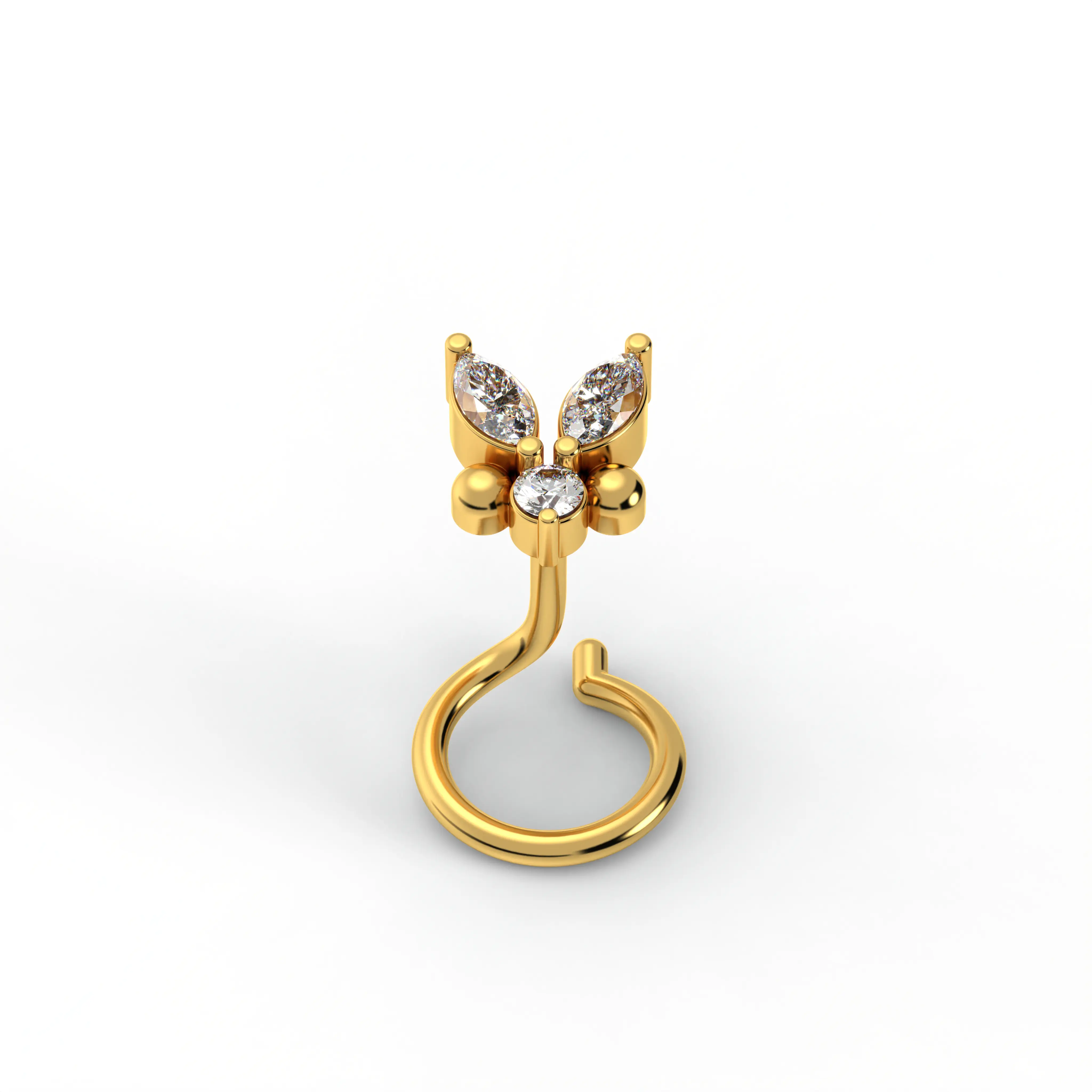 Lab-Grown Diamond Nose Pin in 22K Yellow Gold – 0.06 Ct, 3 Diamonds, 0.5 g (Design K1-78) thumbnail