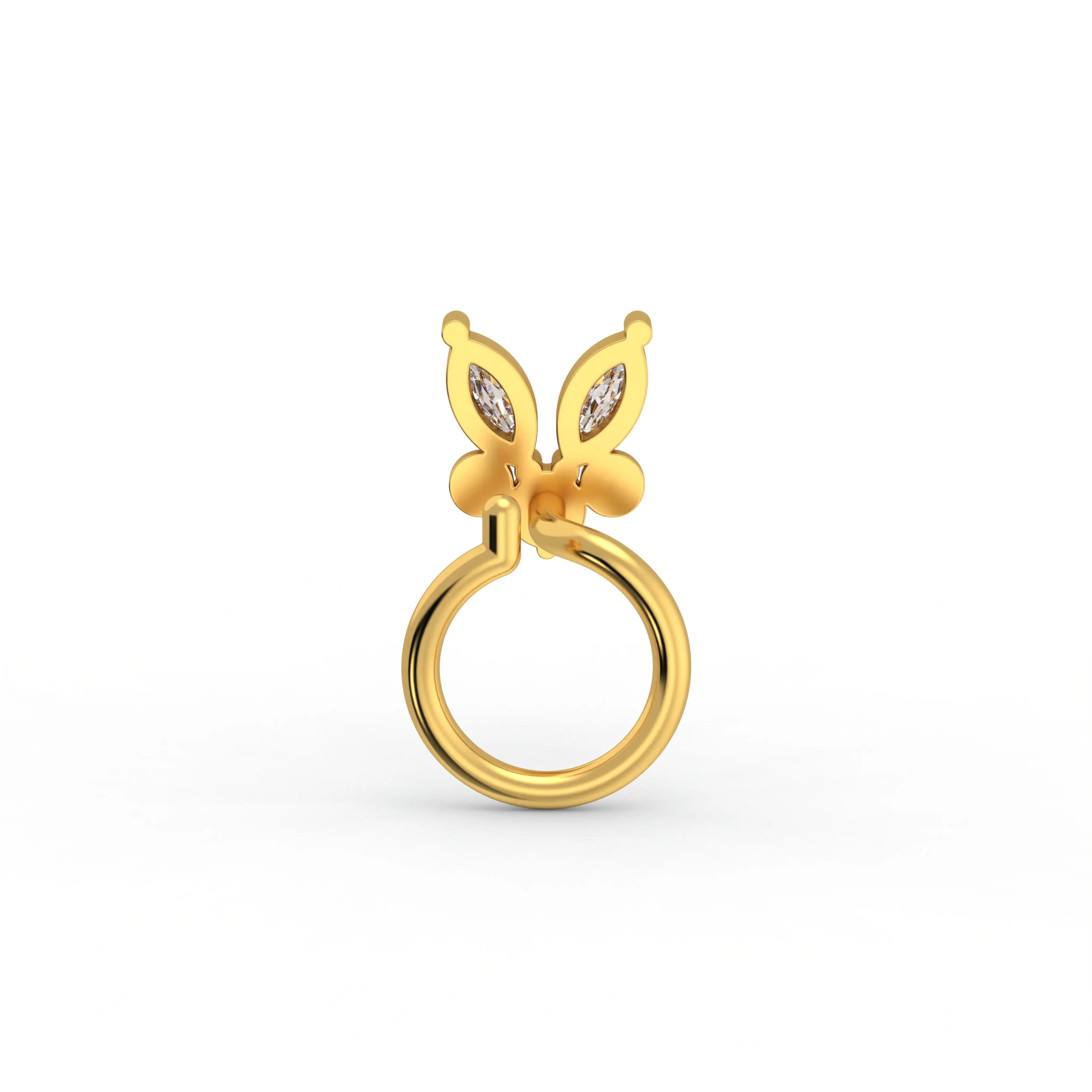 Lab-Grown Diamond Nose Pin in 22K Yellow Gold – 0.06 Ct, 3 Diamonds, 0.5 g (Design K1-78) thumbnail