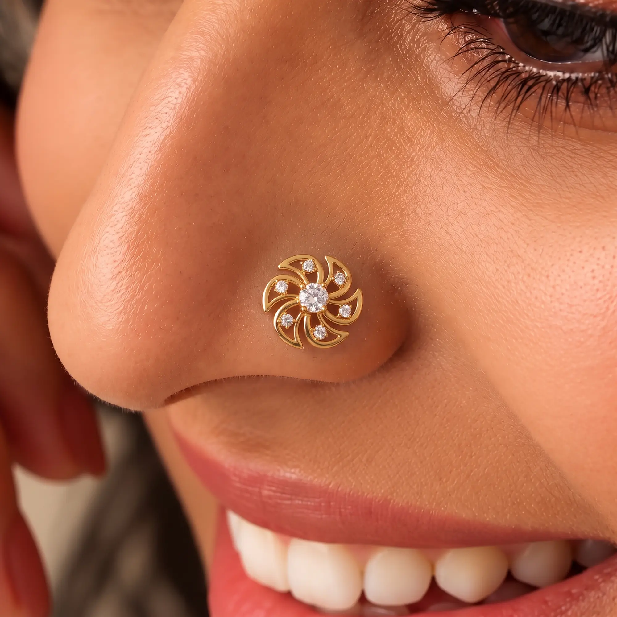 Lab-Grown Diamond Nose Pin in 22K Yellow Gold – 0.14 Ct, 7 Diamonds thumbnail