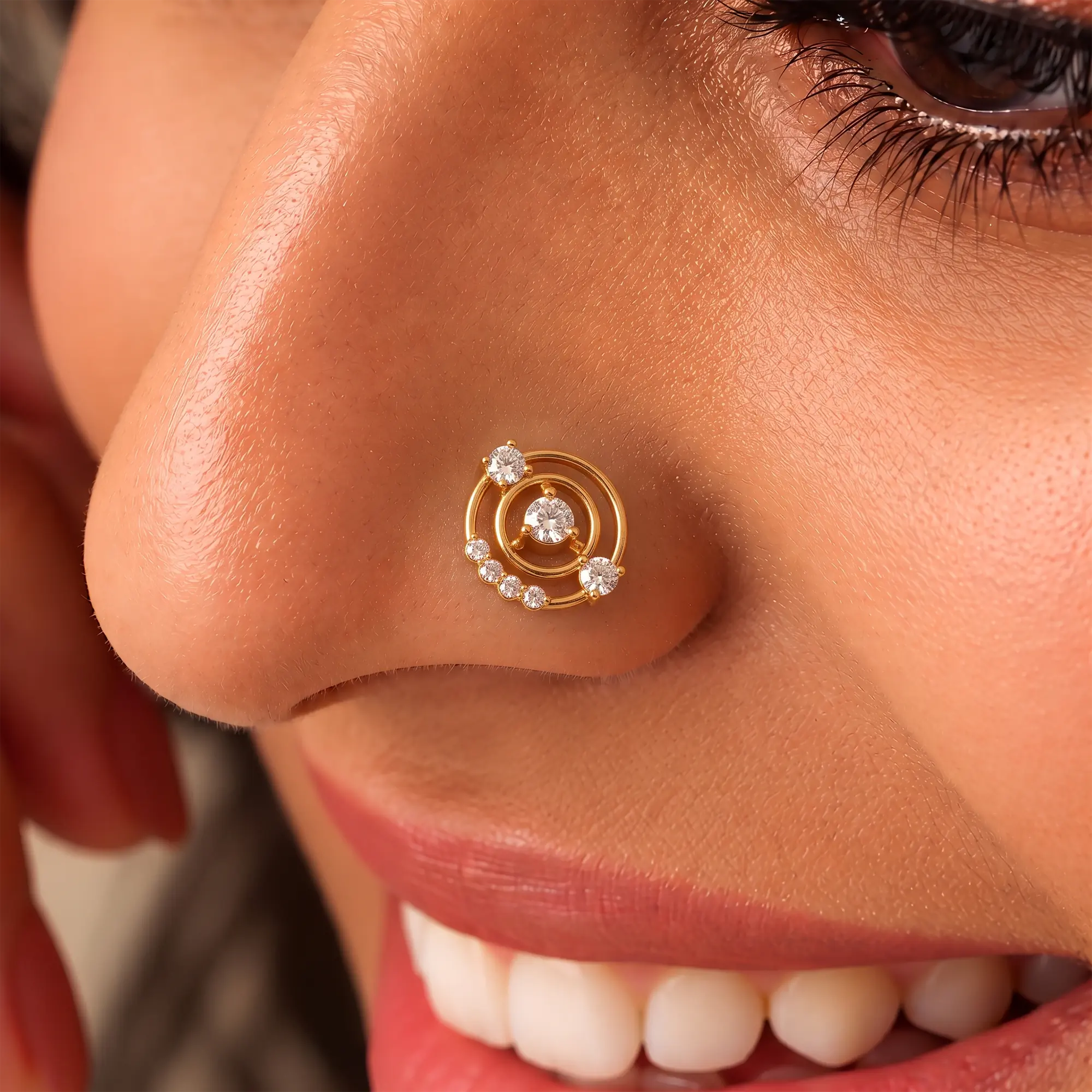 Lab-Grown Diamond Nose Pin in 22K Yellow Gold – 0.17 Ct, 7 Diamonds, 0.9 g thumbnail