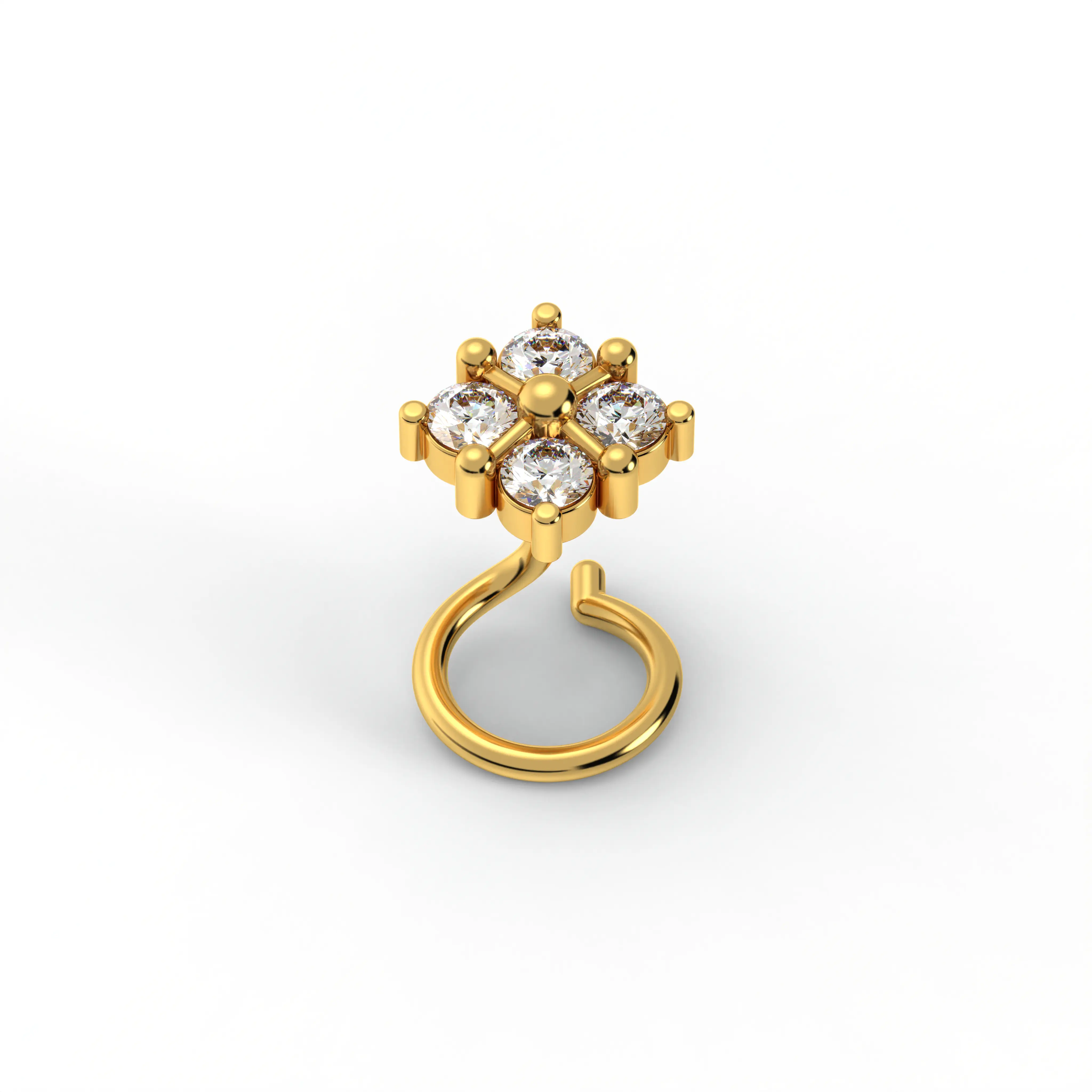 Lab-Grown Diamond Nose Pin in 22K Yellow Gold – 0.14 Ct, 4 Diamonds, 0.6 g thumbnail