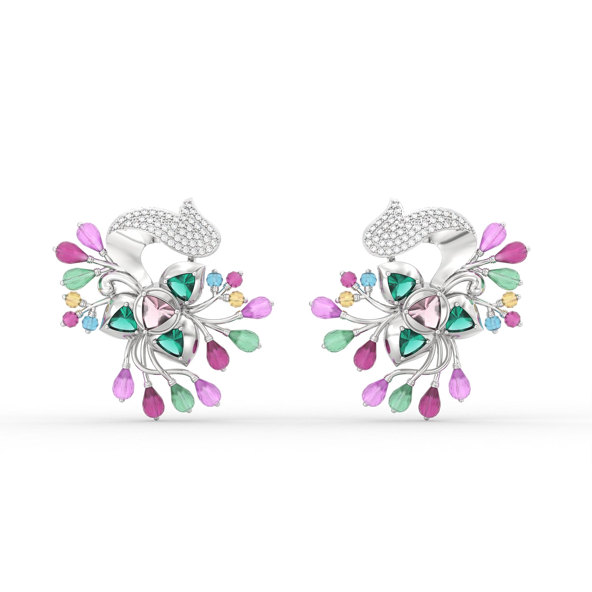 Lab-Grown Diamond Earrings in 18K White Gold – 3 Ct, 98 Diamonds thumbnail