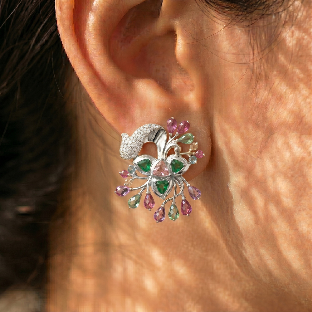 Lab-Grown Diamond Earrings in 18K White Gold – 3 Ct, 98 Diamonds thumbnail