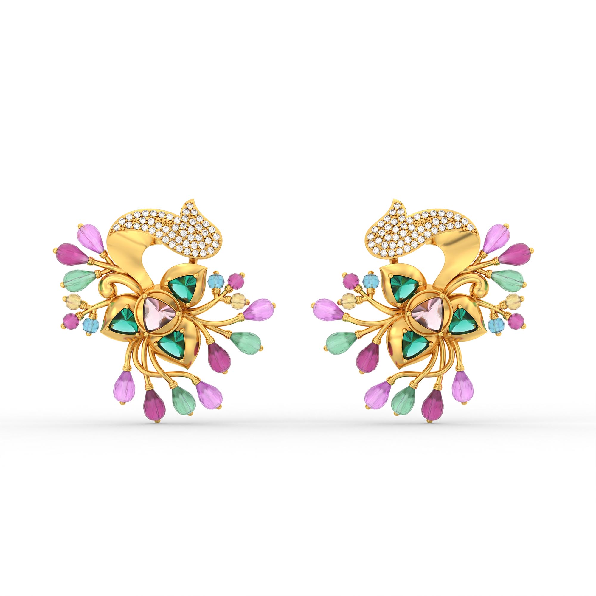 Lab-Grown Diamond Earrings in 22K Yellow Gold – 3 Ct, 98 Diamonds thumbnail