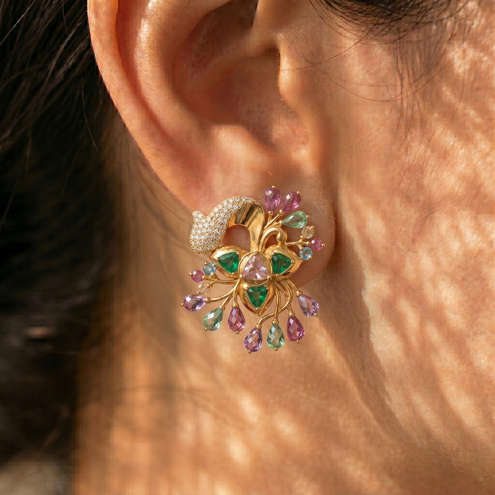 Lab-Grown Diamond Earrings in 22K Yellow Gold – 3 Ct, 98 Diamonds thumbnail