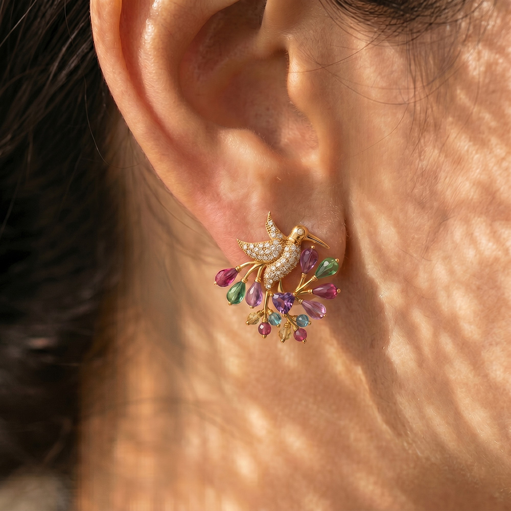 Lab-Grown Diamond Earrings in 22K Yellow Gold – 0.86 Ct, 88 Diamonds thumbnail