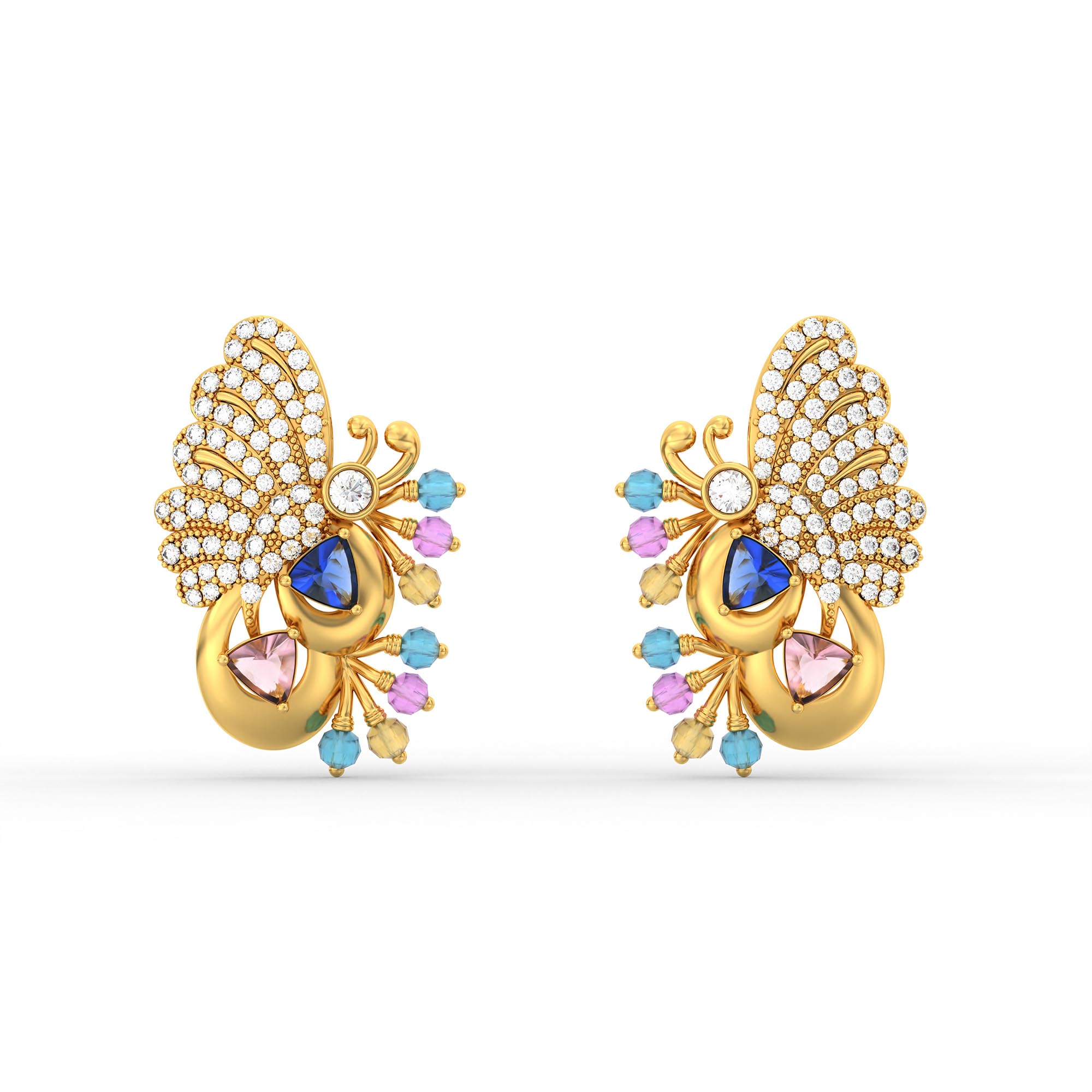 Lab-Grown Diamond Earrings in 22K Yellow Gold – 1.2 Ct, 124 Diamonds thumbnail