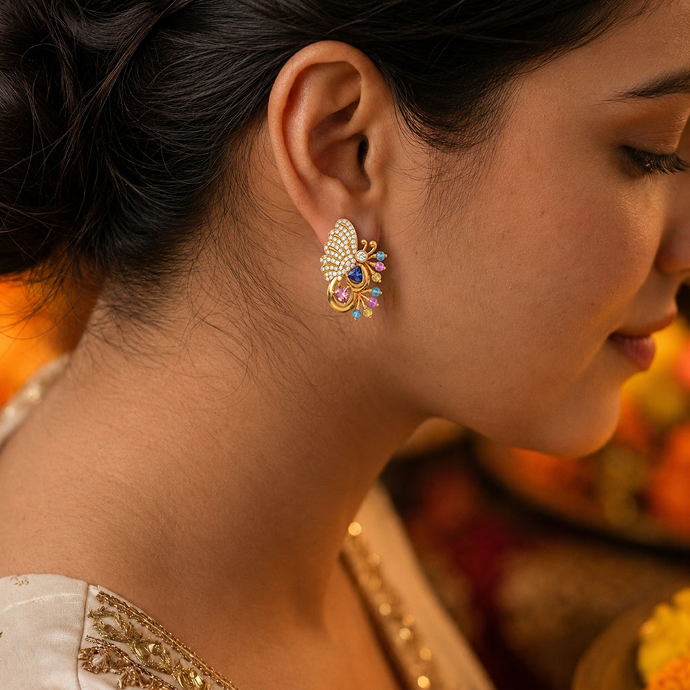 Lab-Grown Diamond Earrings in 22K Yellow Gold – 1.2 Ct, 124 Diamonds thumbnail