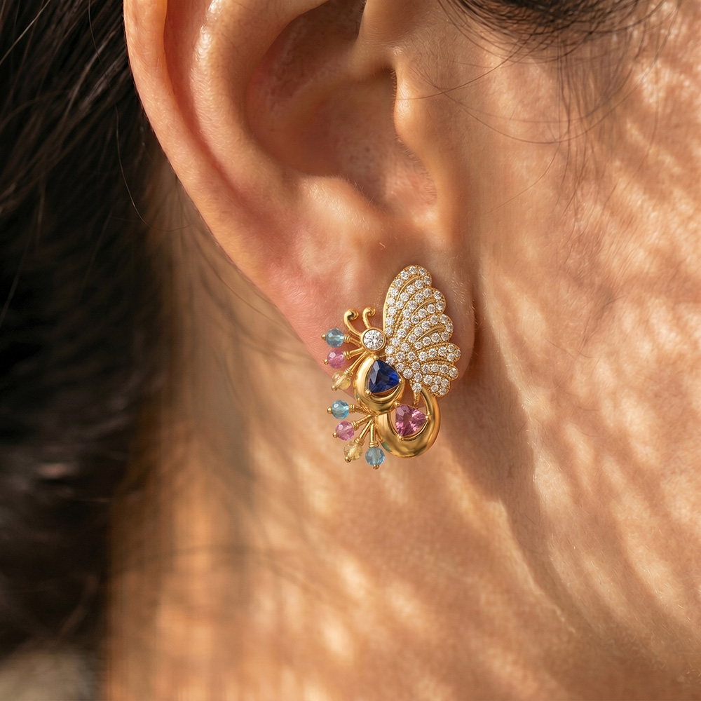 Lab-Grown Diamond Earrings in 22K Yellow Gold – 1.2 Ct, 124 Diamonds thumbnail